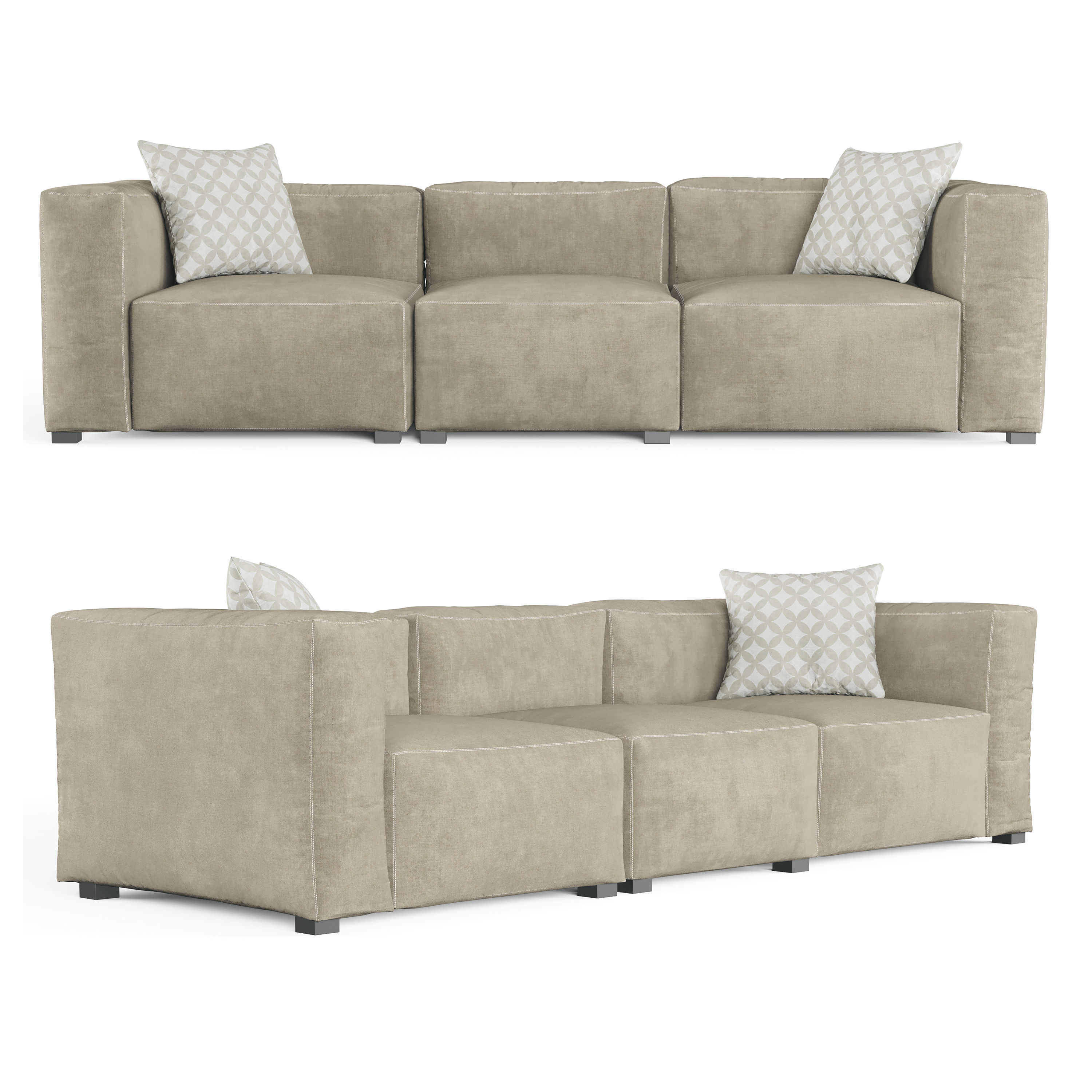 Large Cubist Style Sofa with Cushions 3D model_7