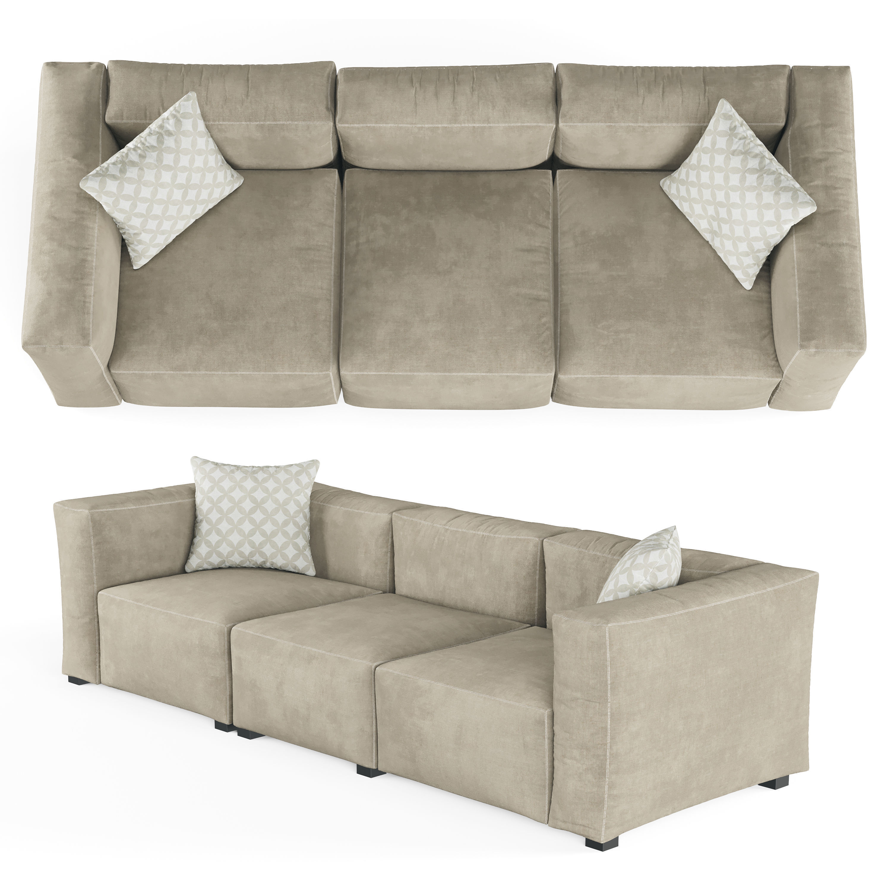 Large Cubist Style Sofa with Cushions 3D model_9