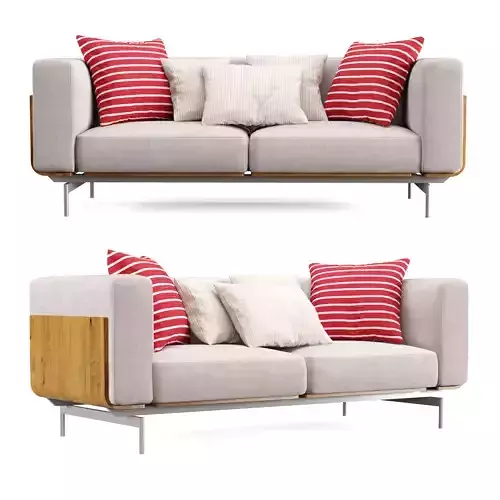 Fabric and Wooden High-sided sofa with extra pillows