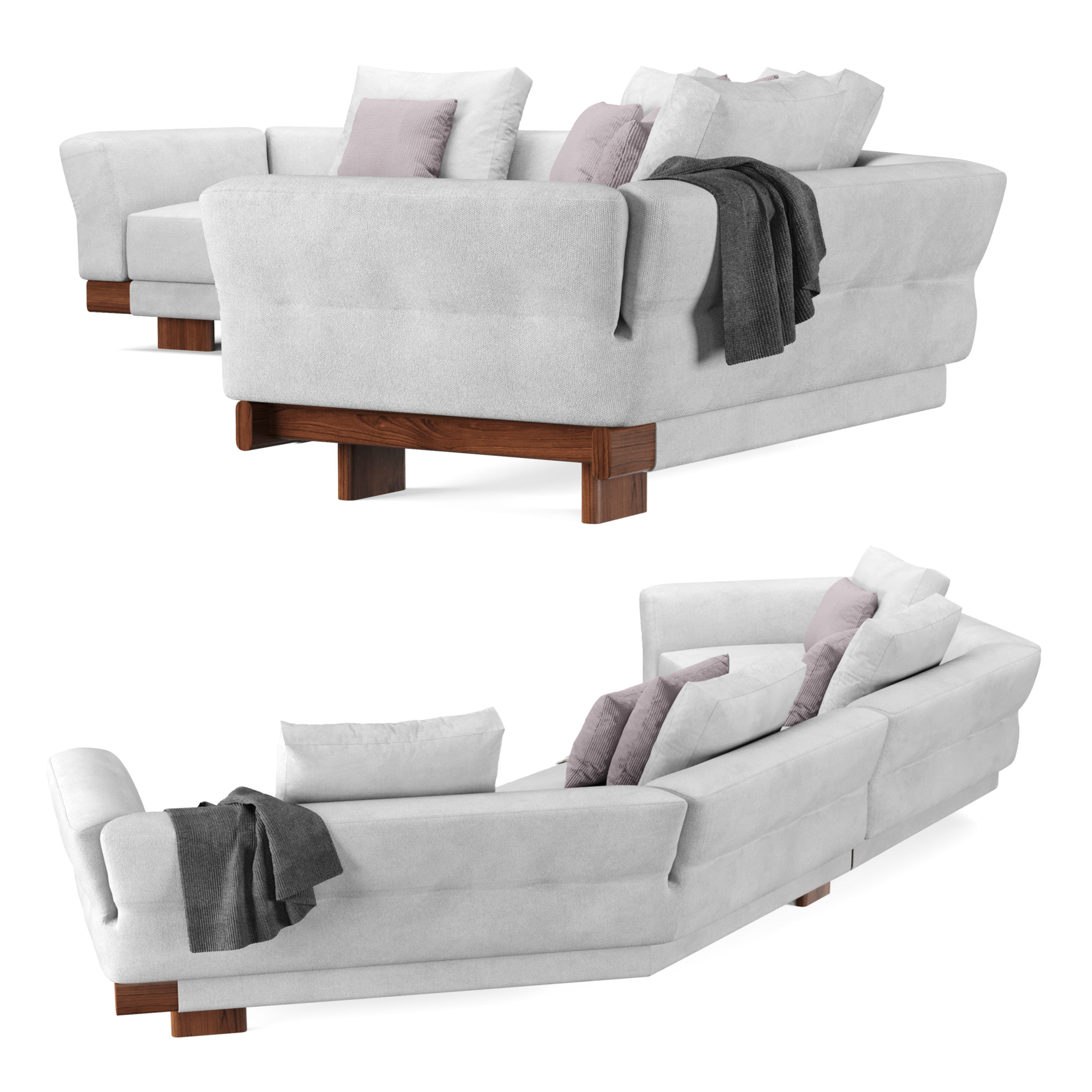 Sectional Sofa with pillows and blankets 3D model_4