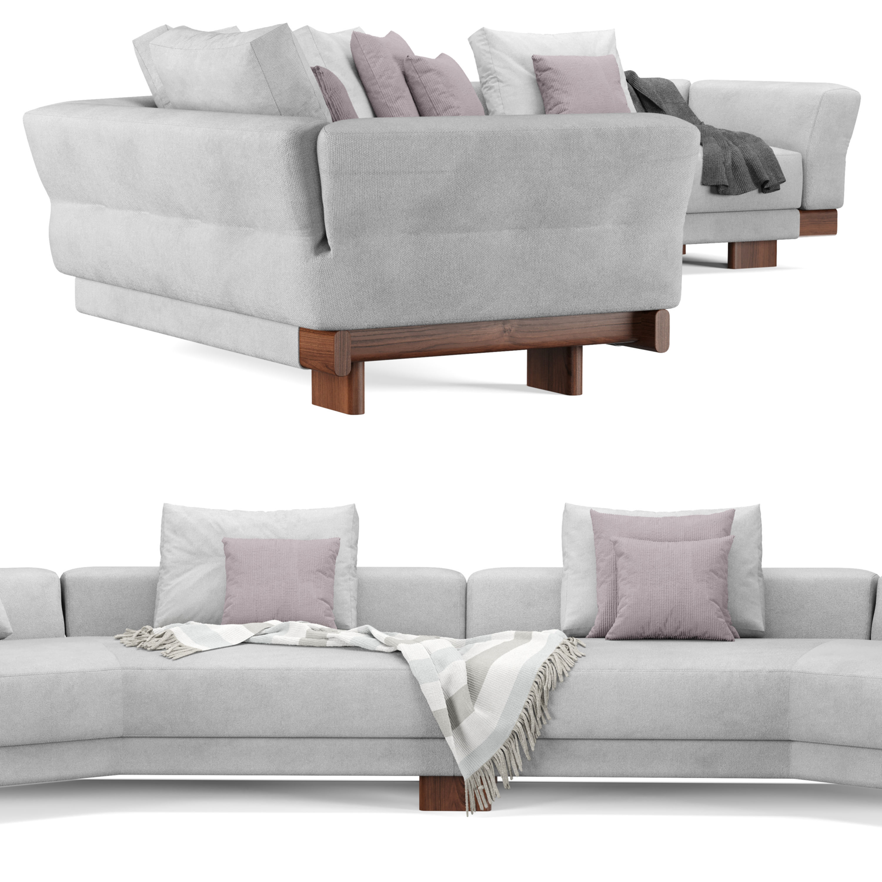 Sectional Sofa with pillows and blankets 3D model_2