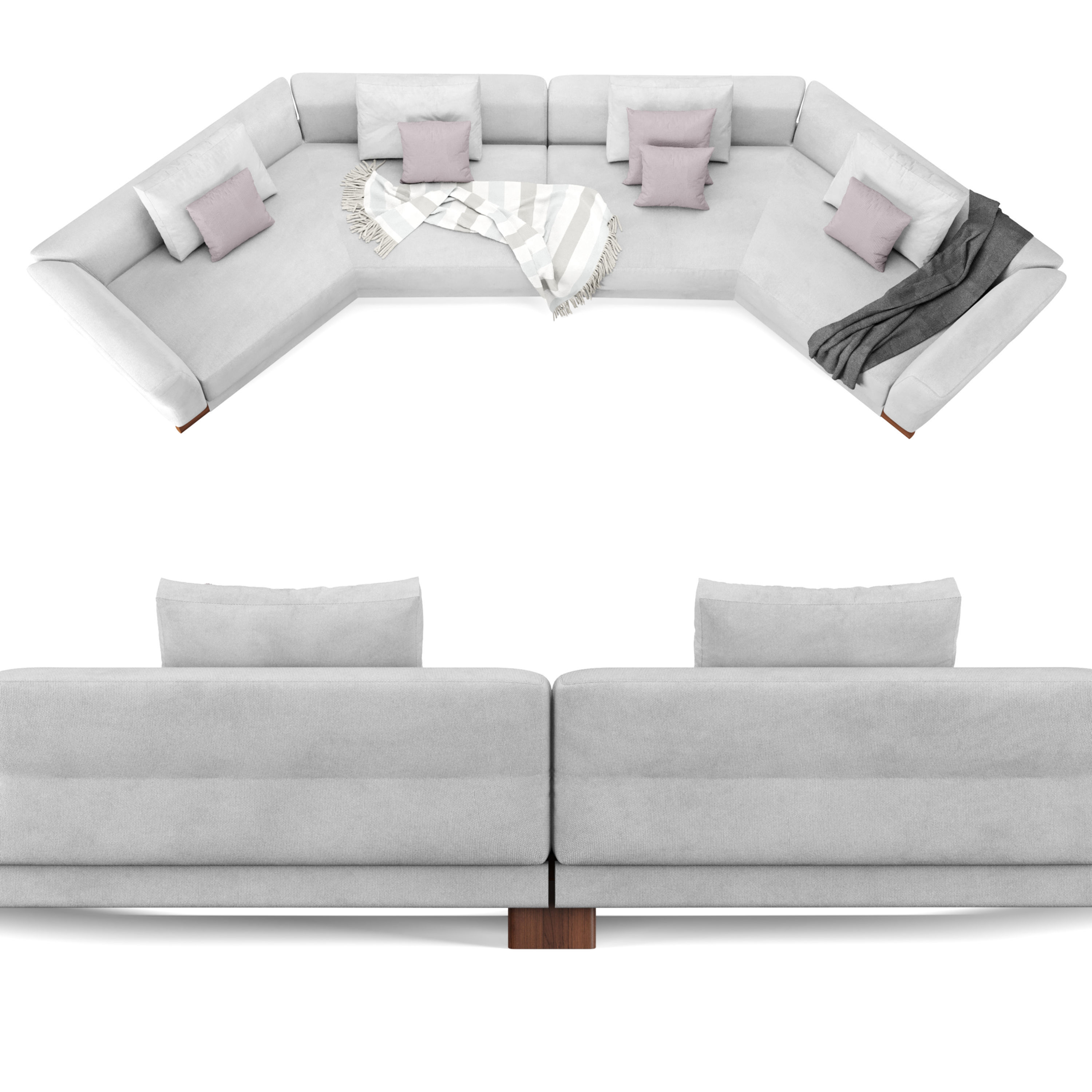 Sectional Sofa with pillows and blankets 3D model_3