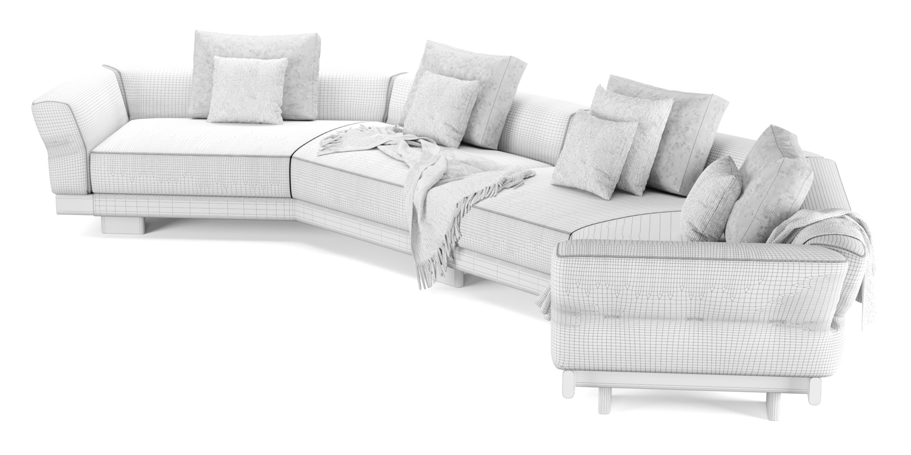 Sectional Sofa with pillows and blankets 3D model_15
