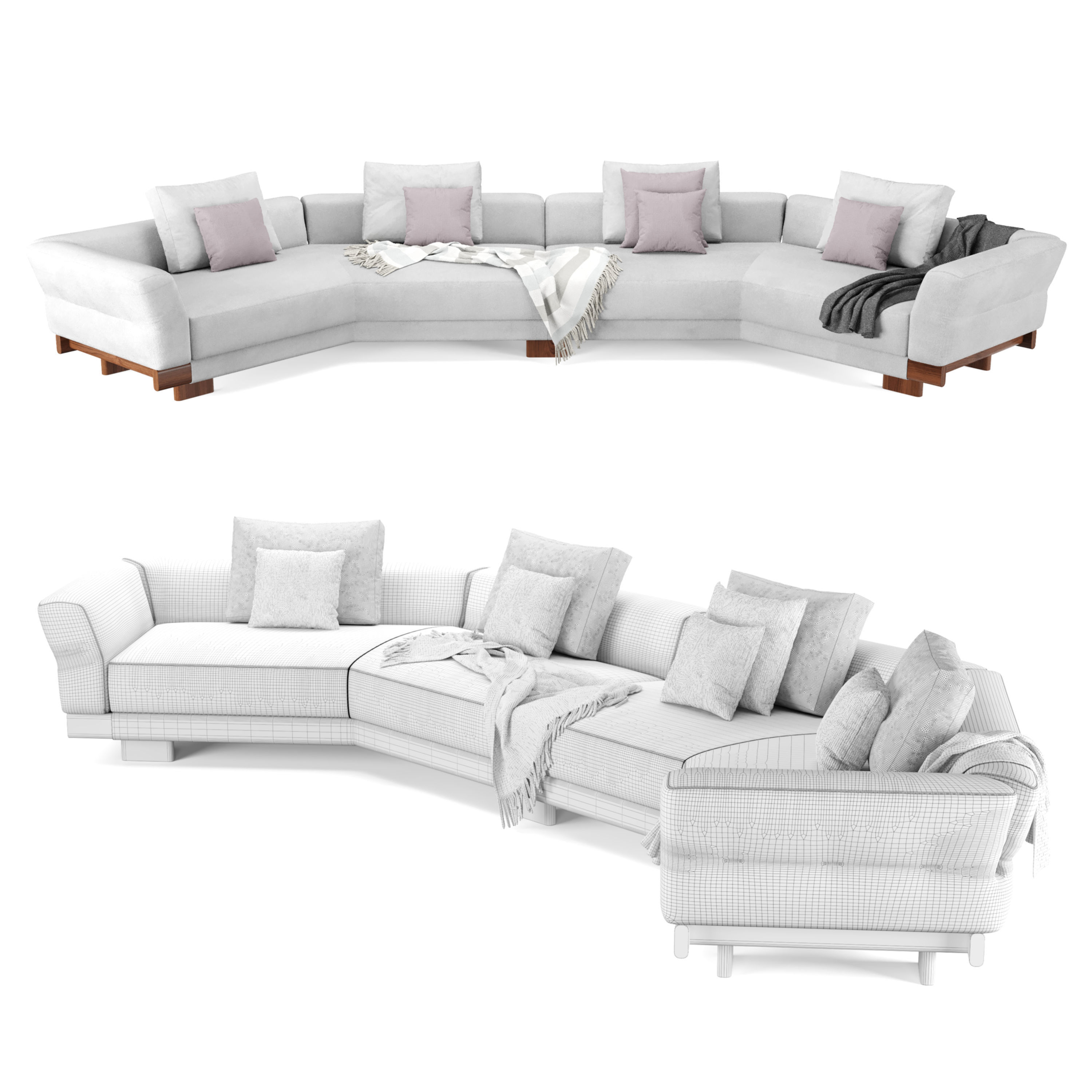Sectional Sofa with pillows and blankets 3D model_5