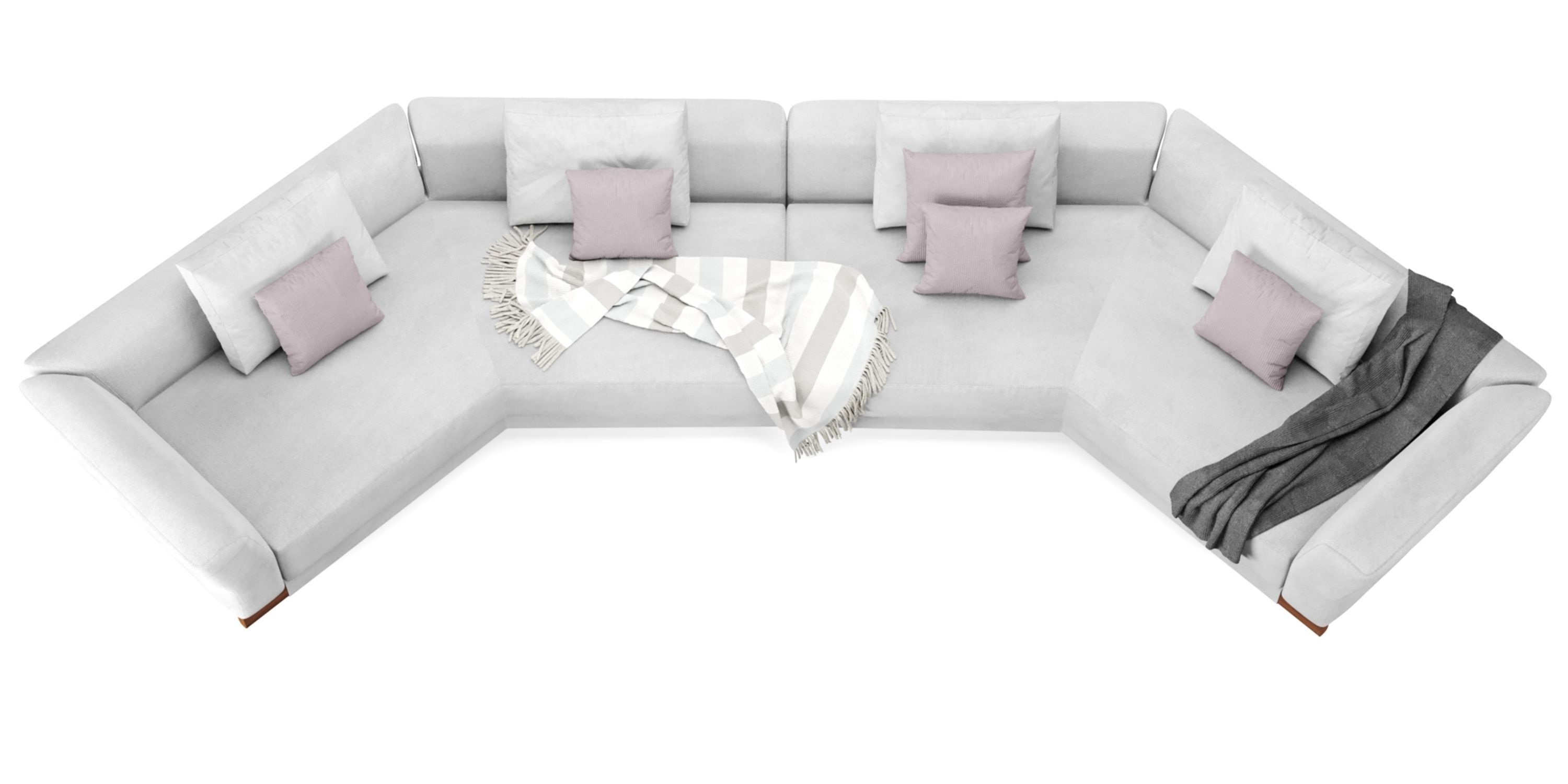 Sectional Sofa with pillows and blankets 3D model_11