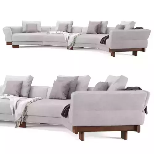 Sectional Sofa with pillows and blankets 3D model
