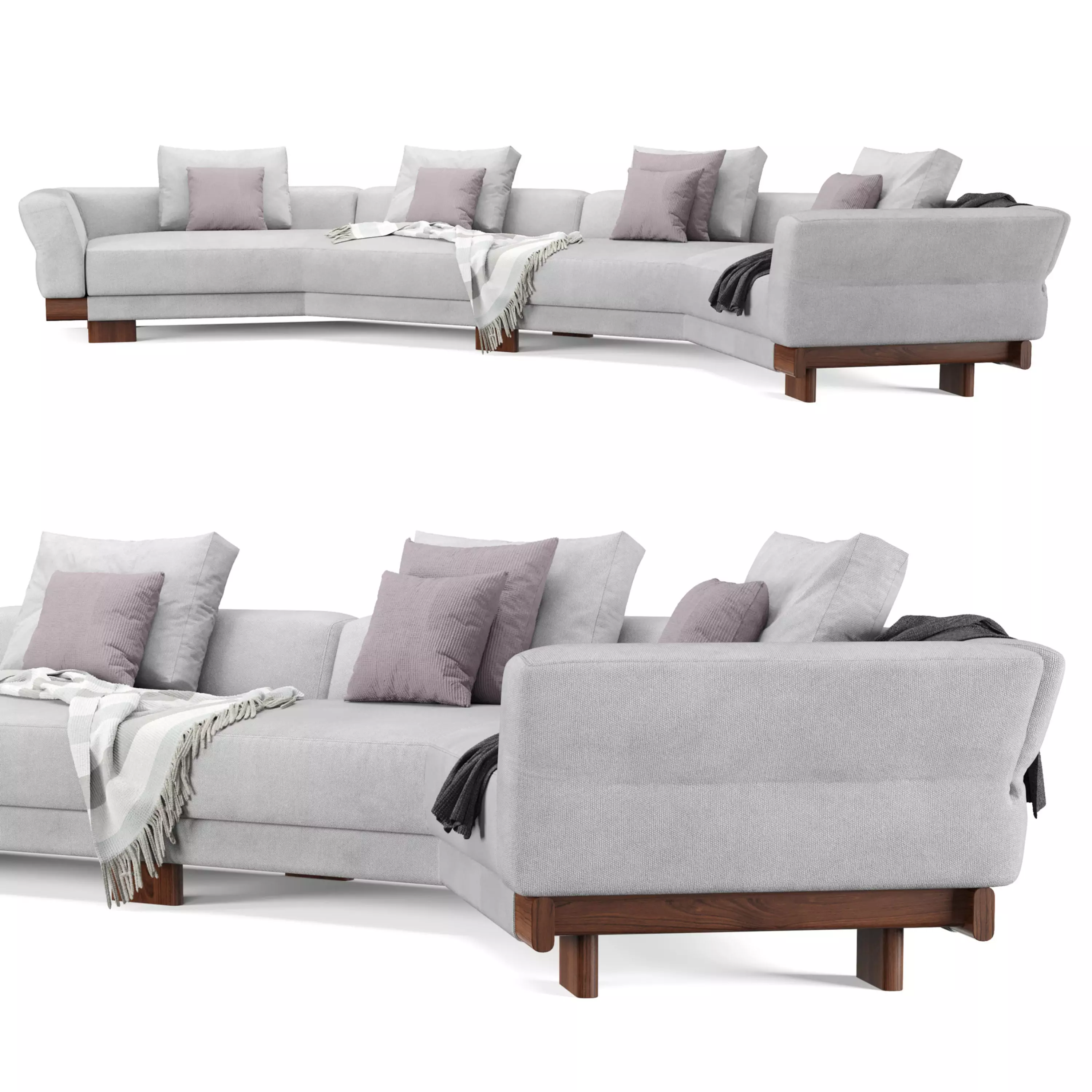Sectional Sofa with pillows and blankets 3D model_0