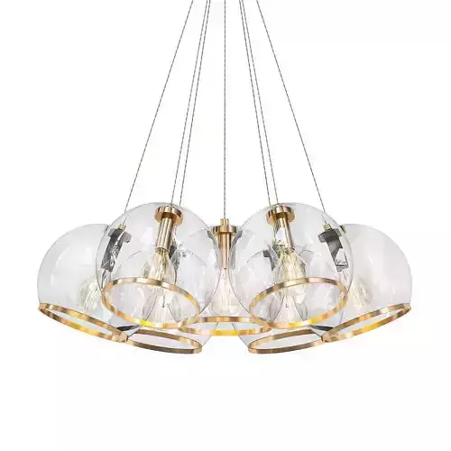 NUAZEN chandelier with clear glass globes hanging from gold chain