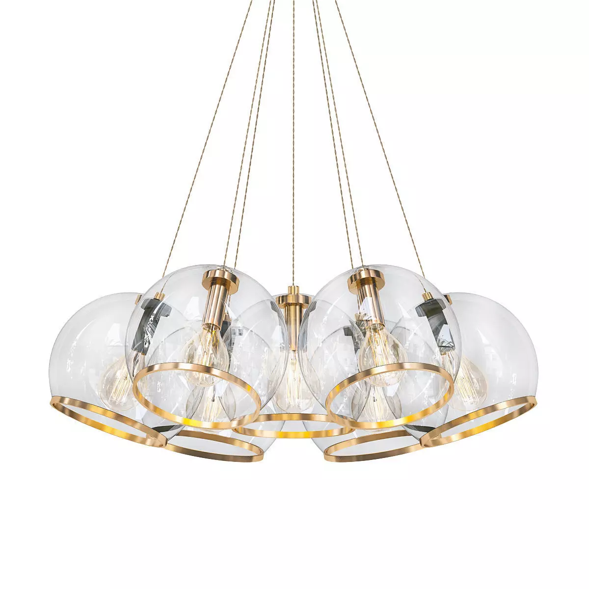 NUAZEN chandelier with clear glass globes hanging from gold c... 3D model_0
