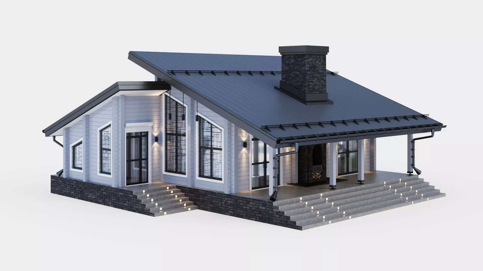 Glued beam house 3D model_0
