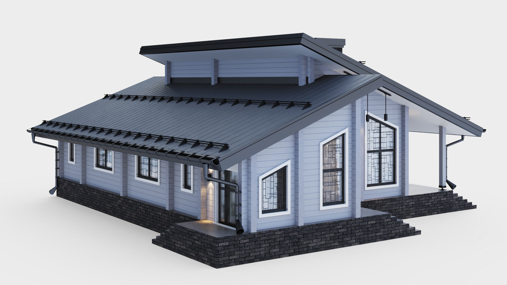 Glued beam house 3D model_1