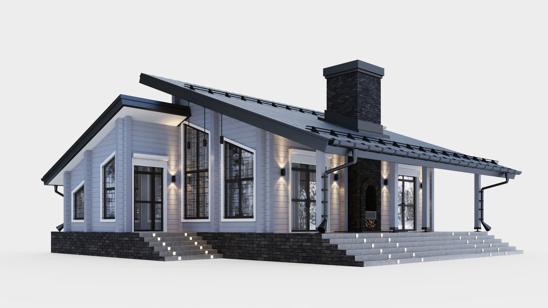 Glued beam house 3D model_4