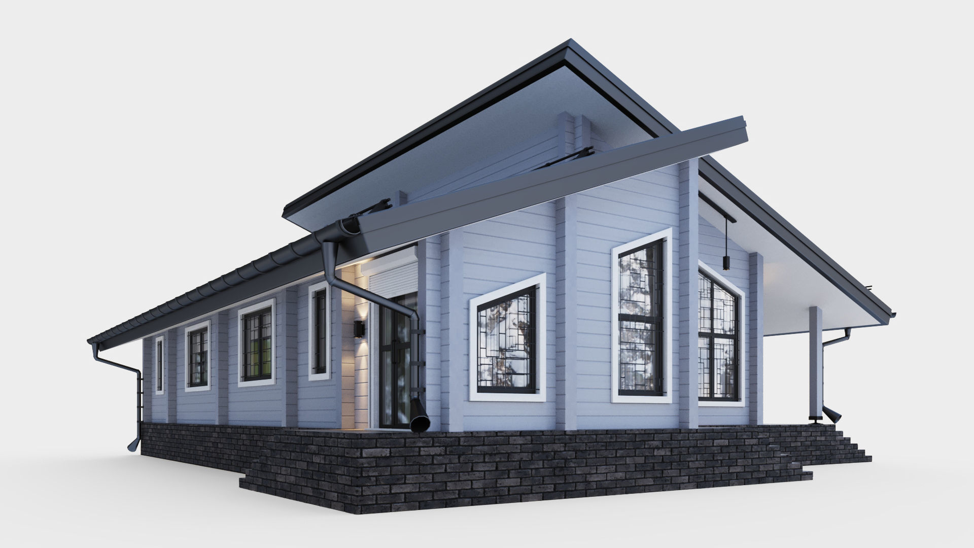 Glued beam house 3D model_2