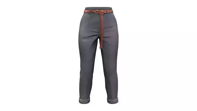 Knot Belt Rolled Legs Elegant Gray Pants