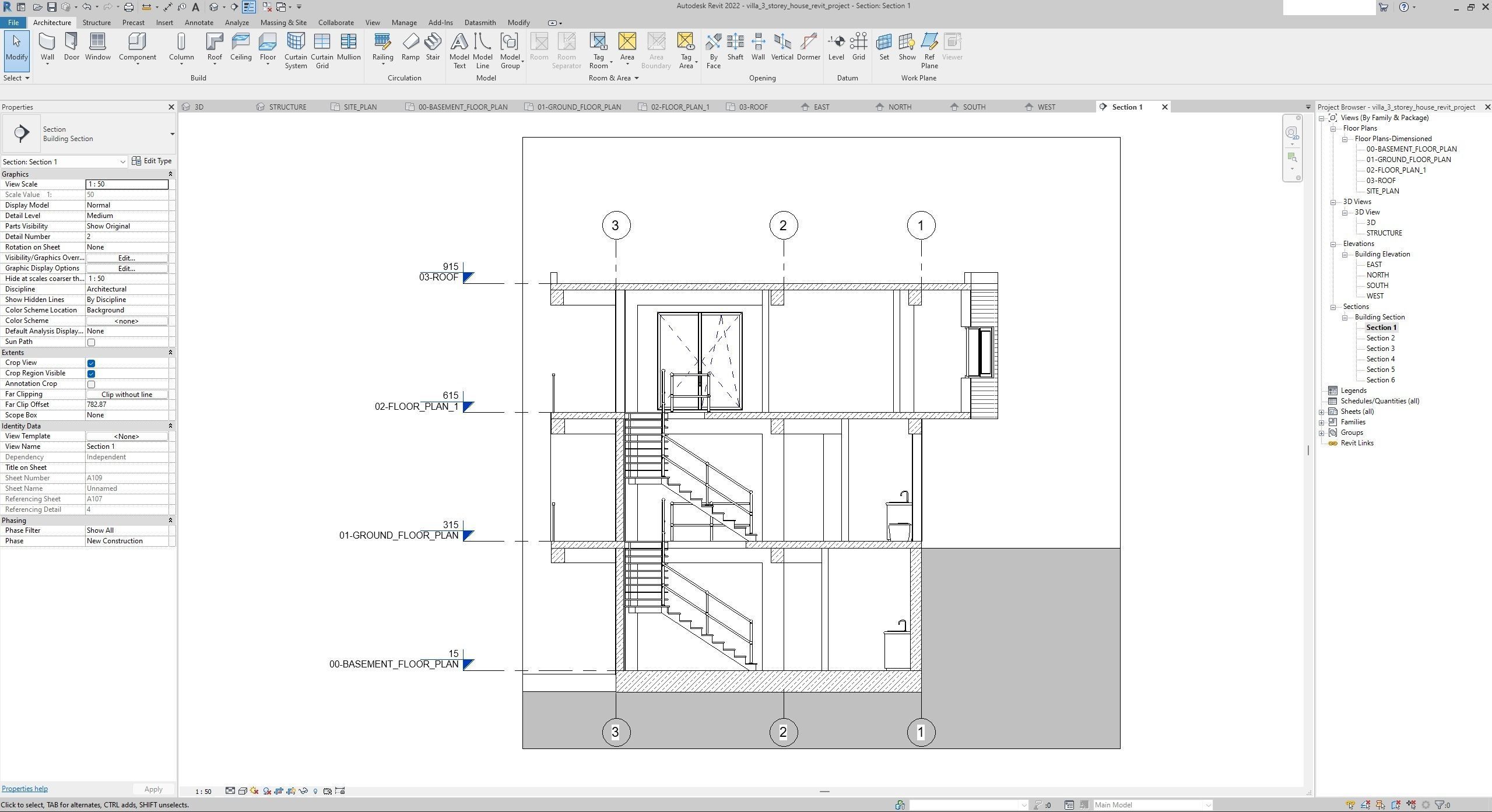 House Villa 3-Storey Revit Project 3D model_13