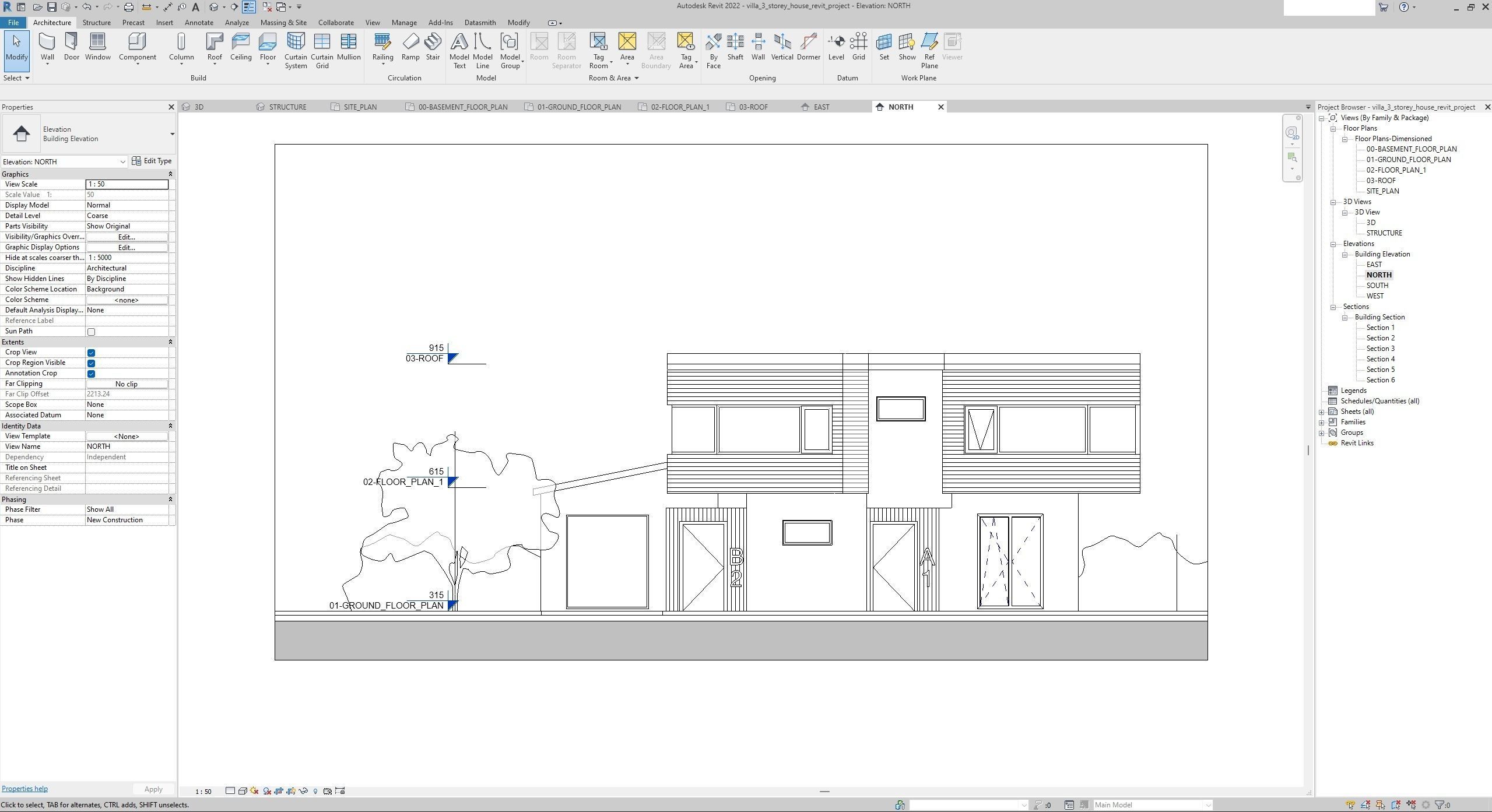 House Villa 3-Storey Revit Project 3D model_10