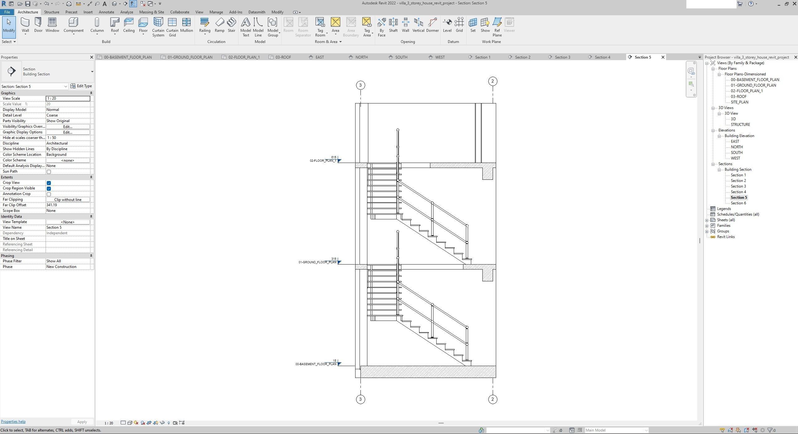 House Villa 3-Storey Revit Project 3D model_17