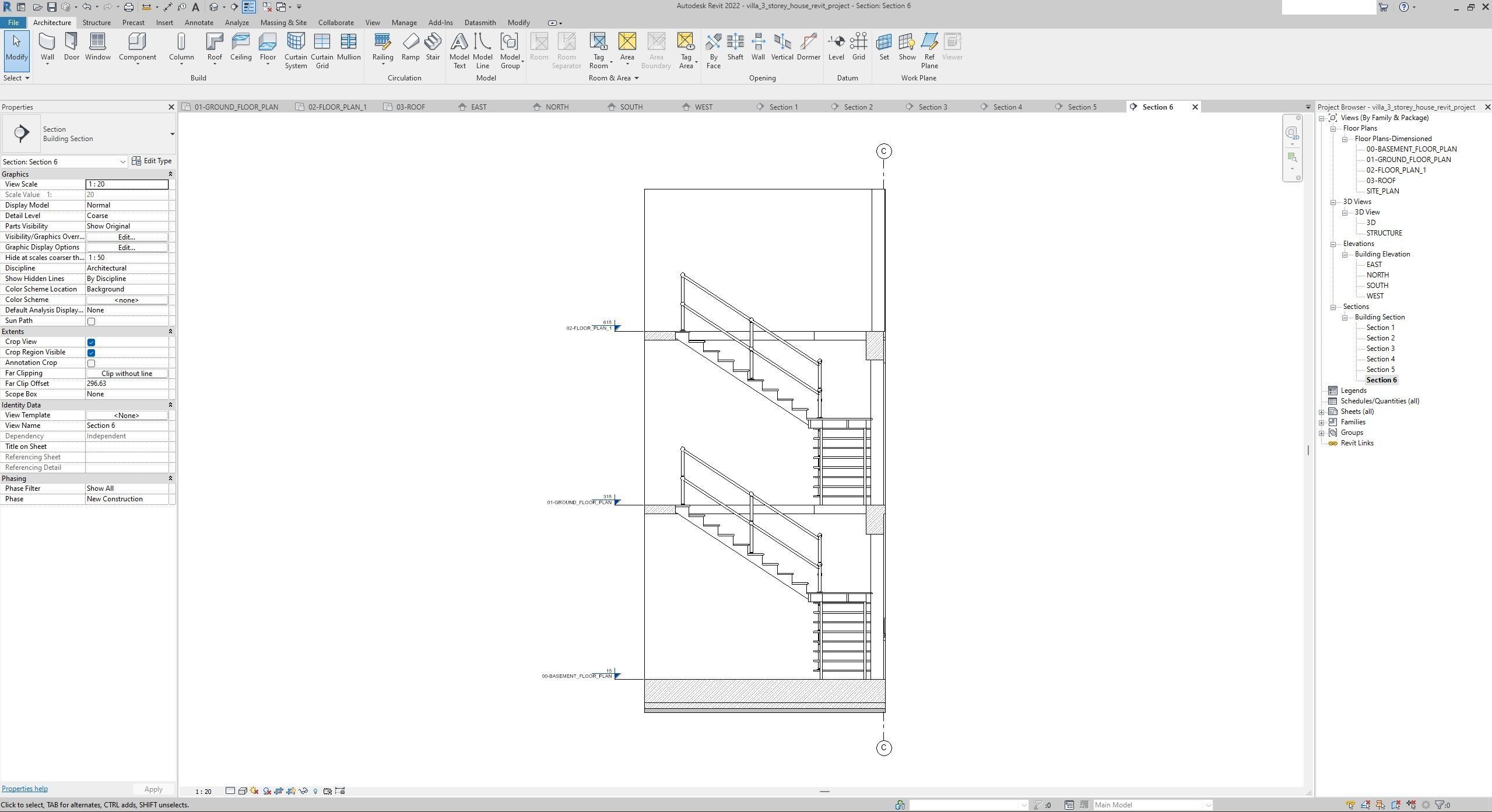 House Villa 3-Storey Revit Project 3D model_18
