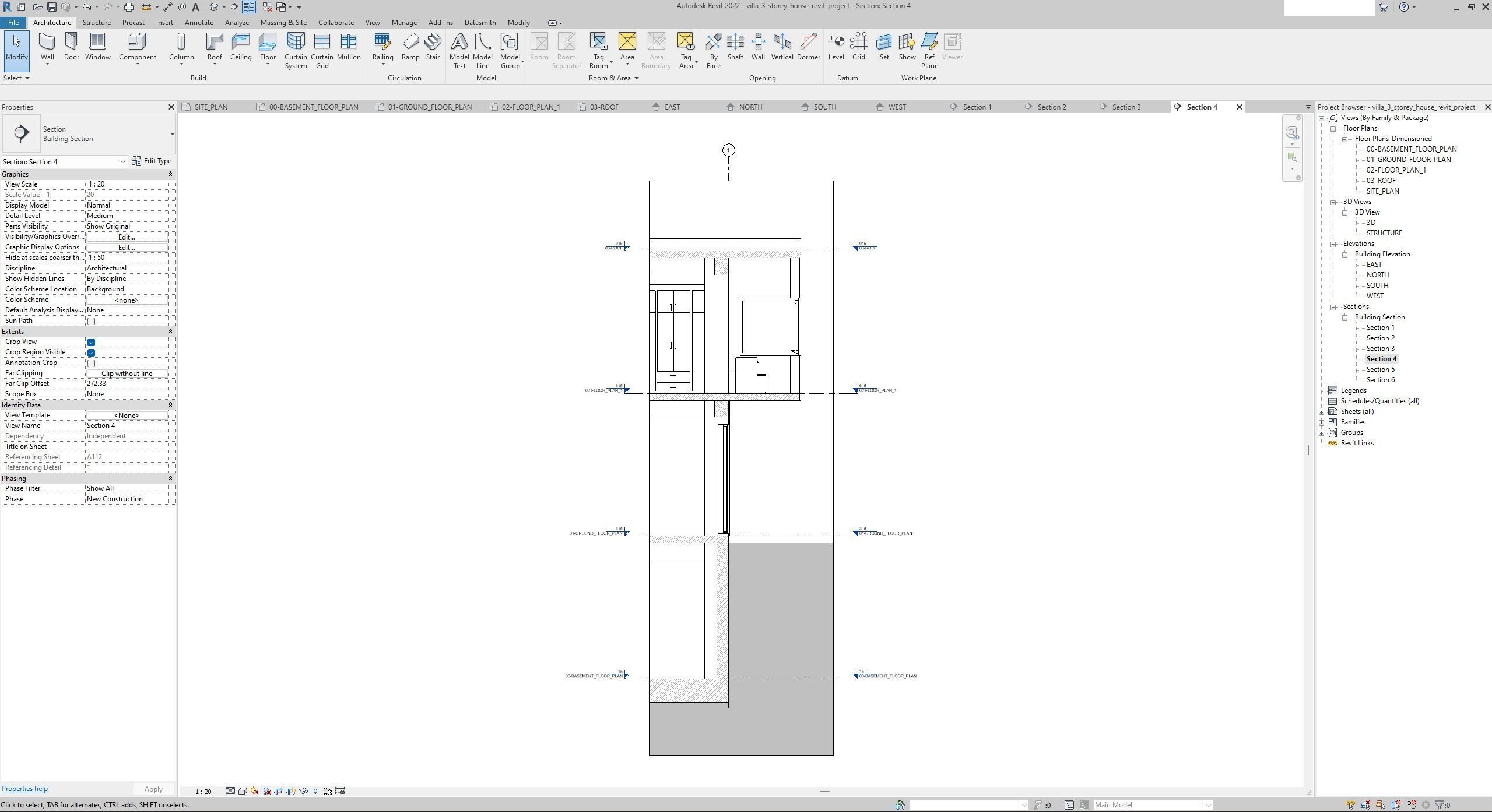 House Villa 3-Storey Revit Project 3D model_16