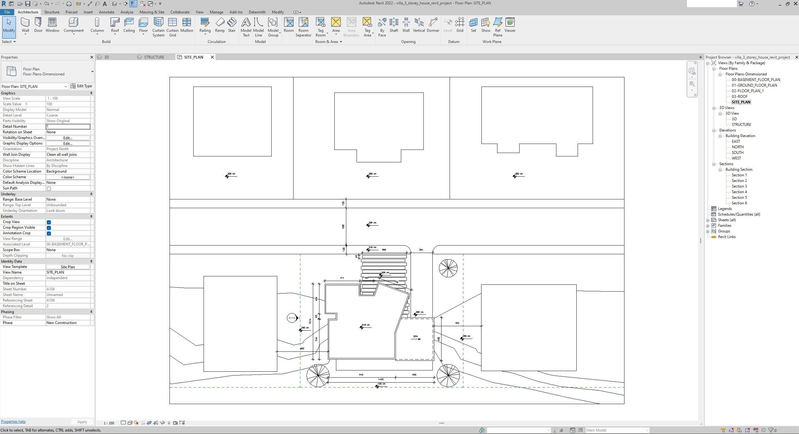 House Villa 3-Storey Revit Project 3D model_4