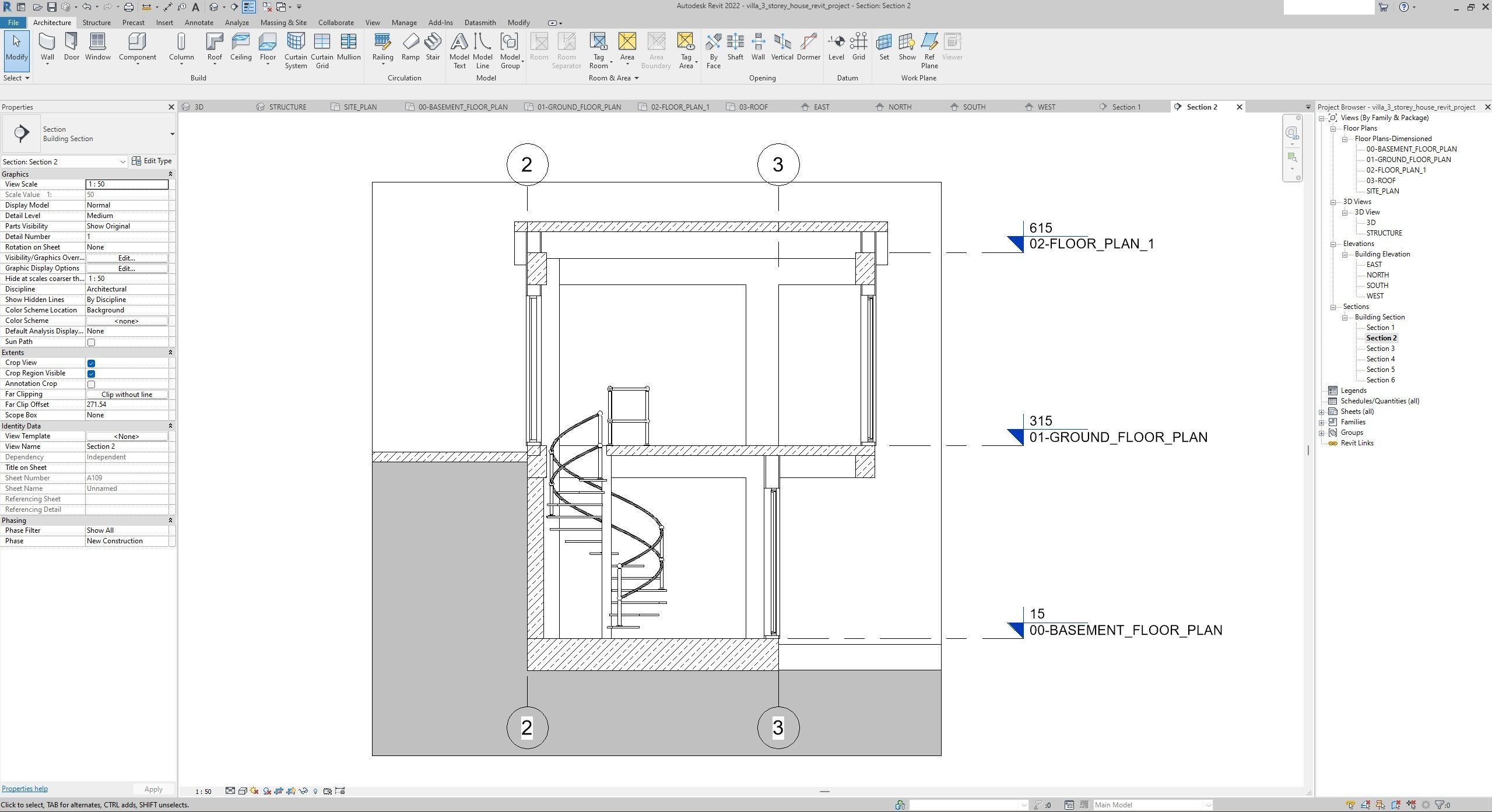 House Villa 3-Storey Revit Project 3D model_14