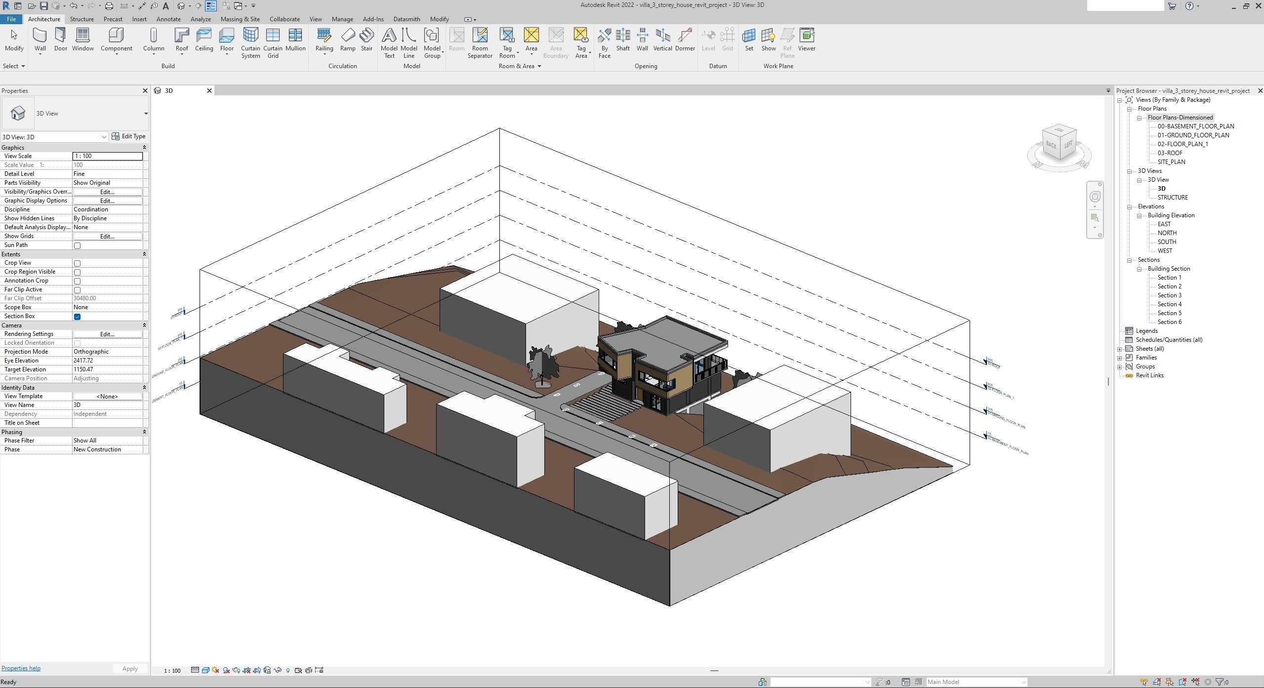 House Villa 3-Storey Revit Project 3D model_2