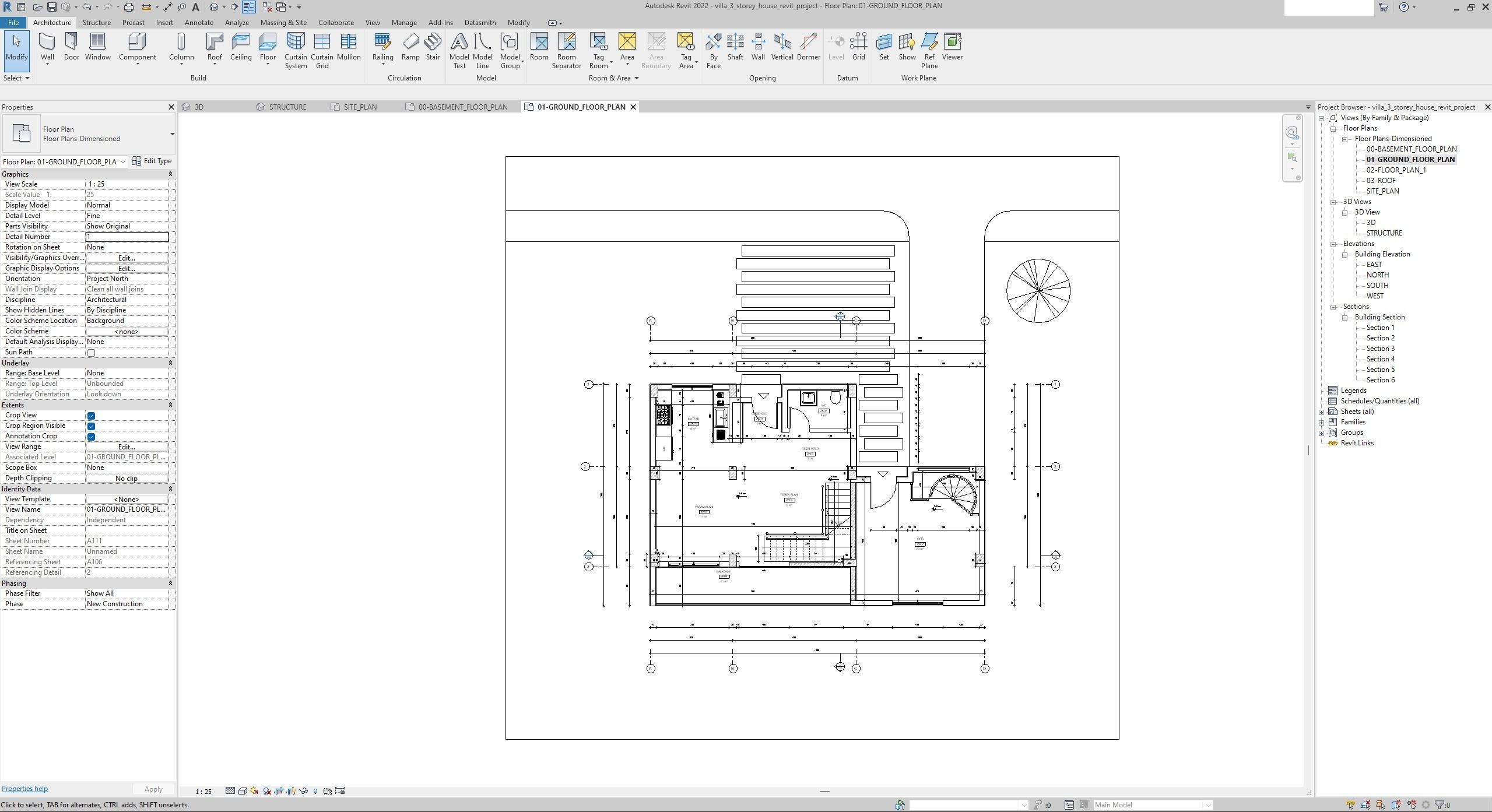 House Villa 3-Storey Revit Project 3D model_6