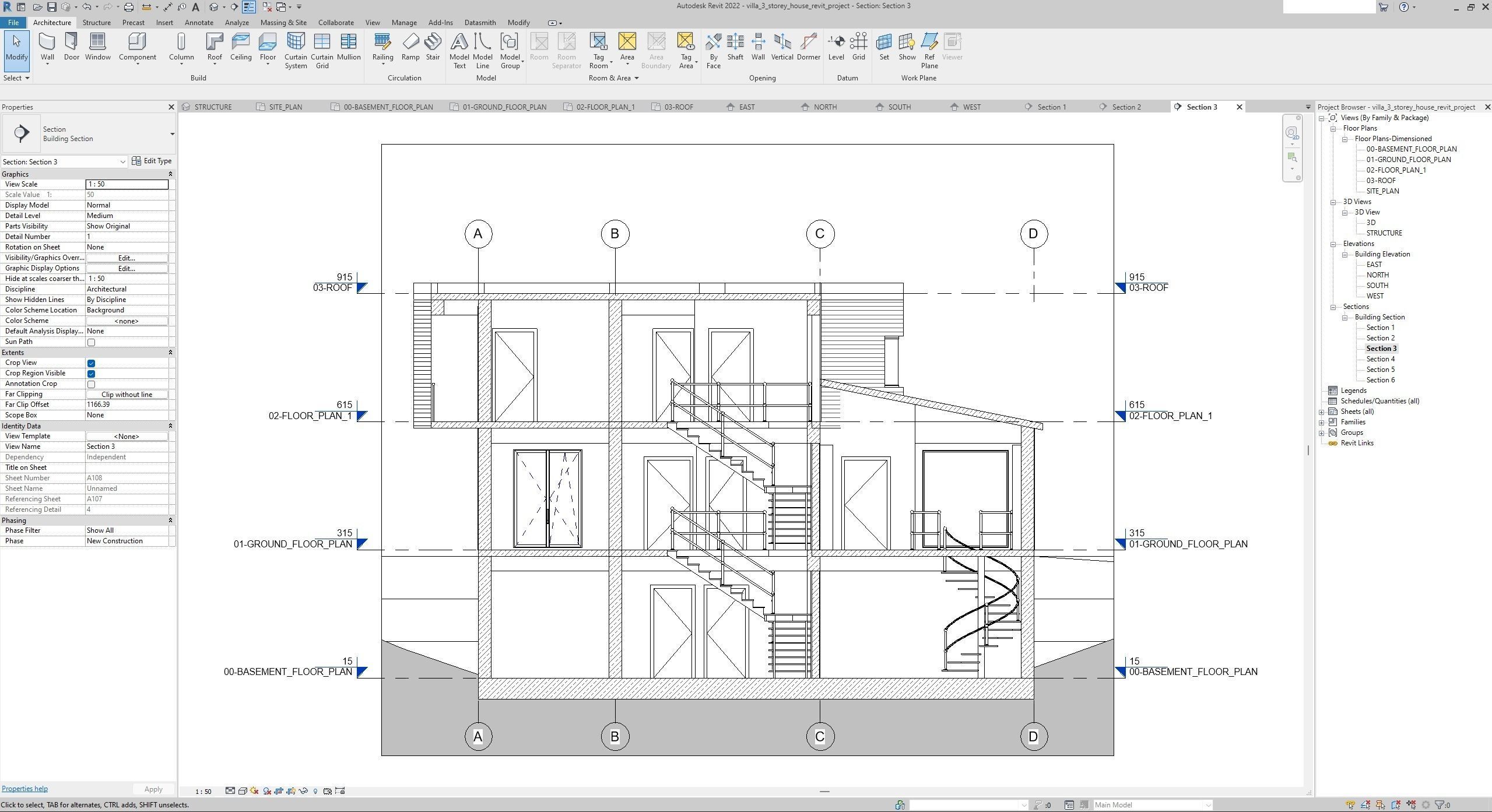 House Villa 3-Storey Revit Project 3D model_15