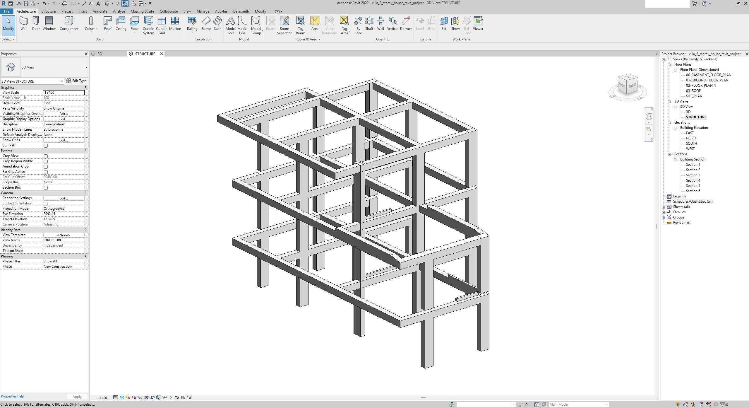 House Villa 3-Storey Revit Project 3D model_3