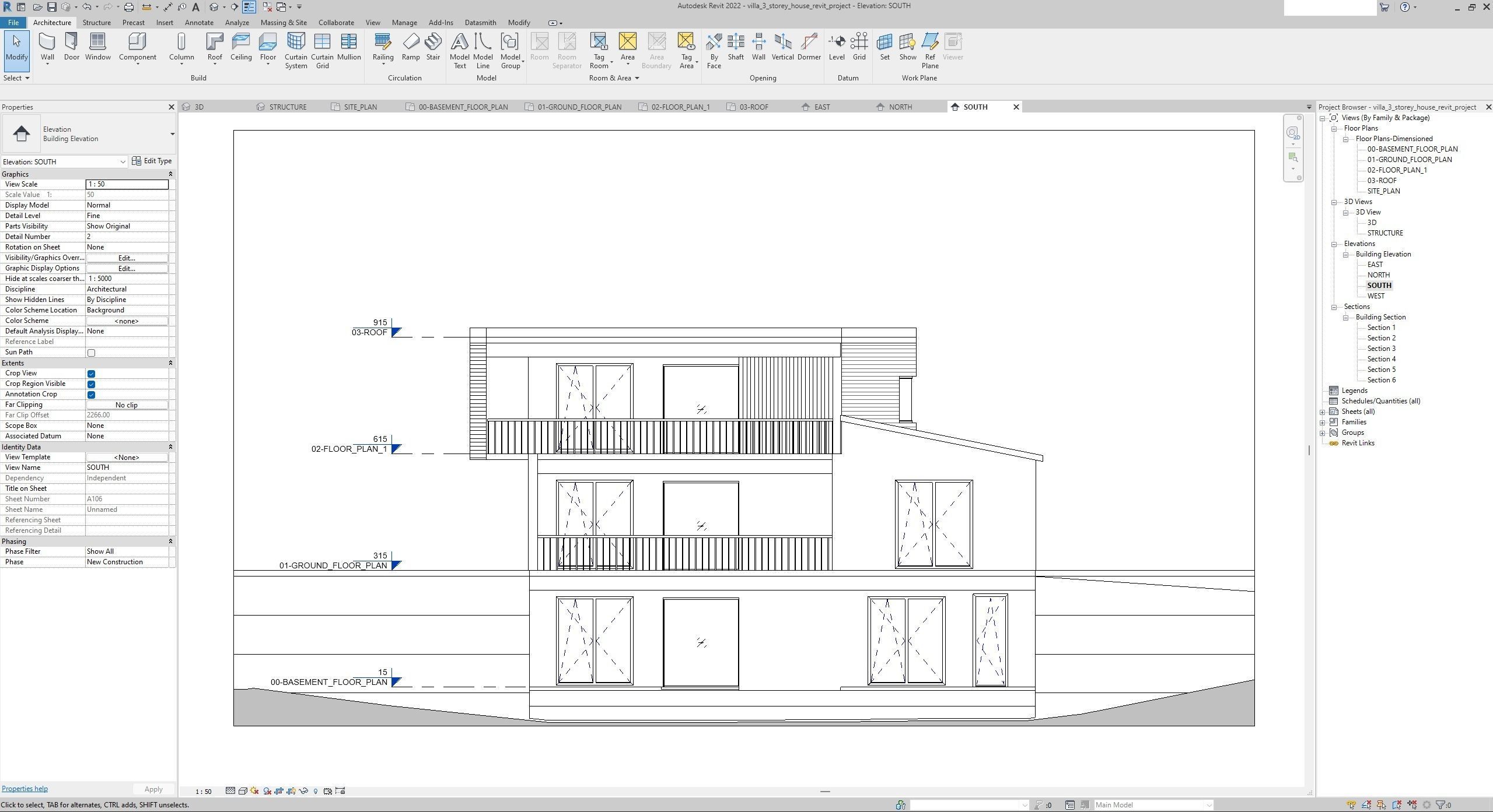 House Villa 3-Storey Revit Project 3D model_11