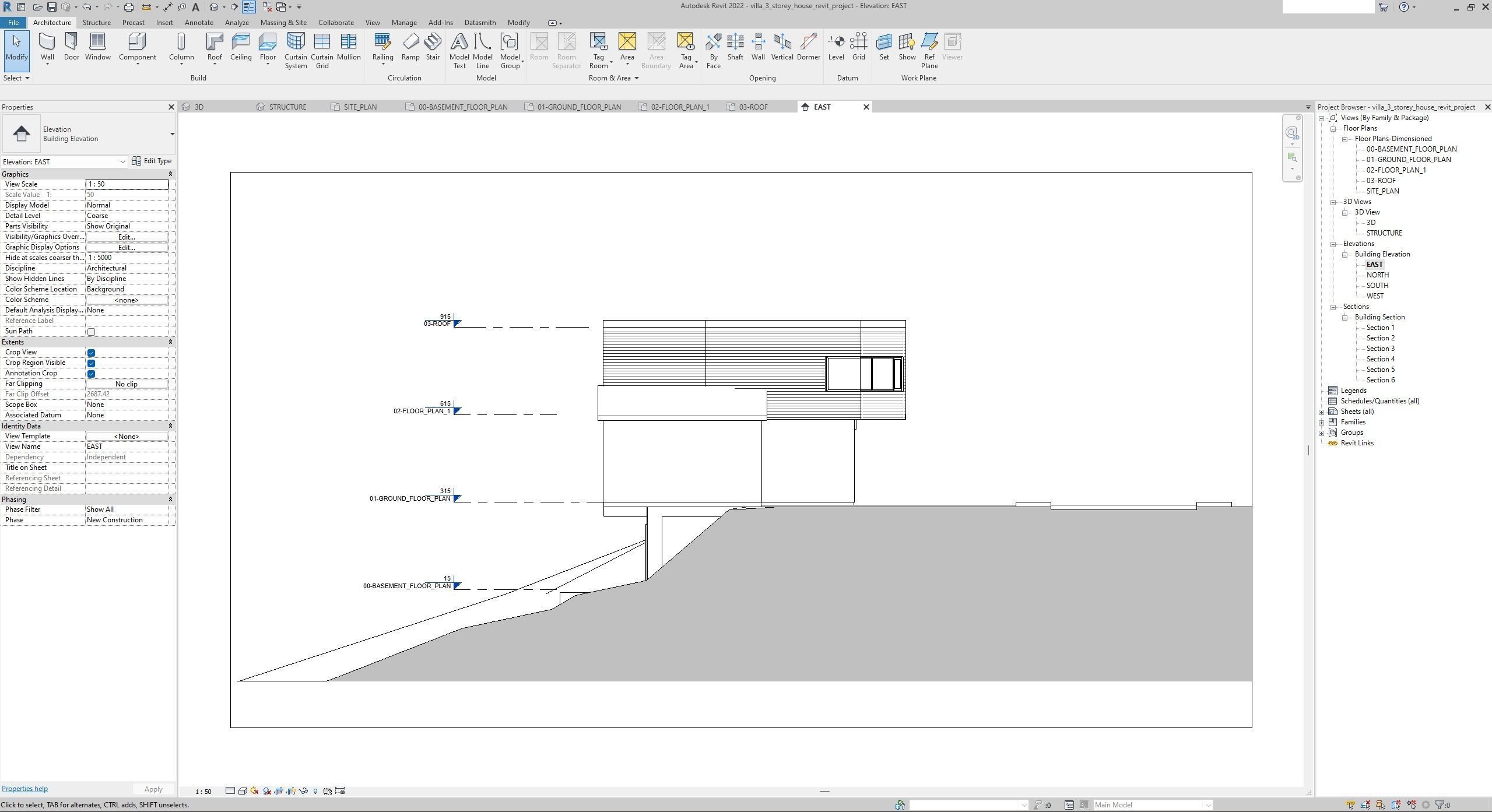 House Villa 3-Storey Revit Project 3D model_9