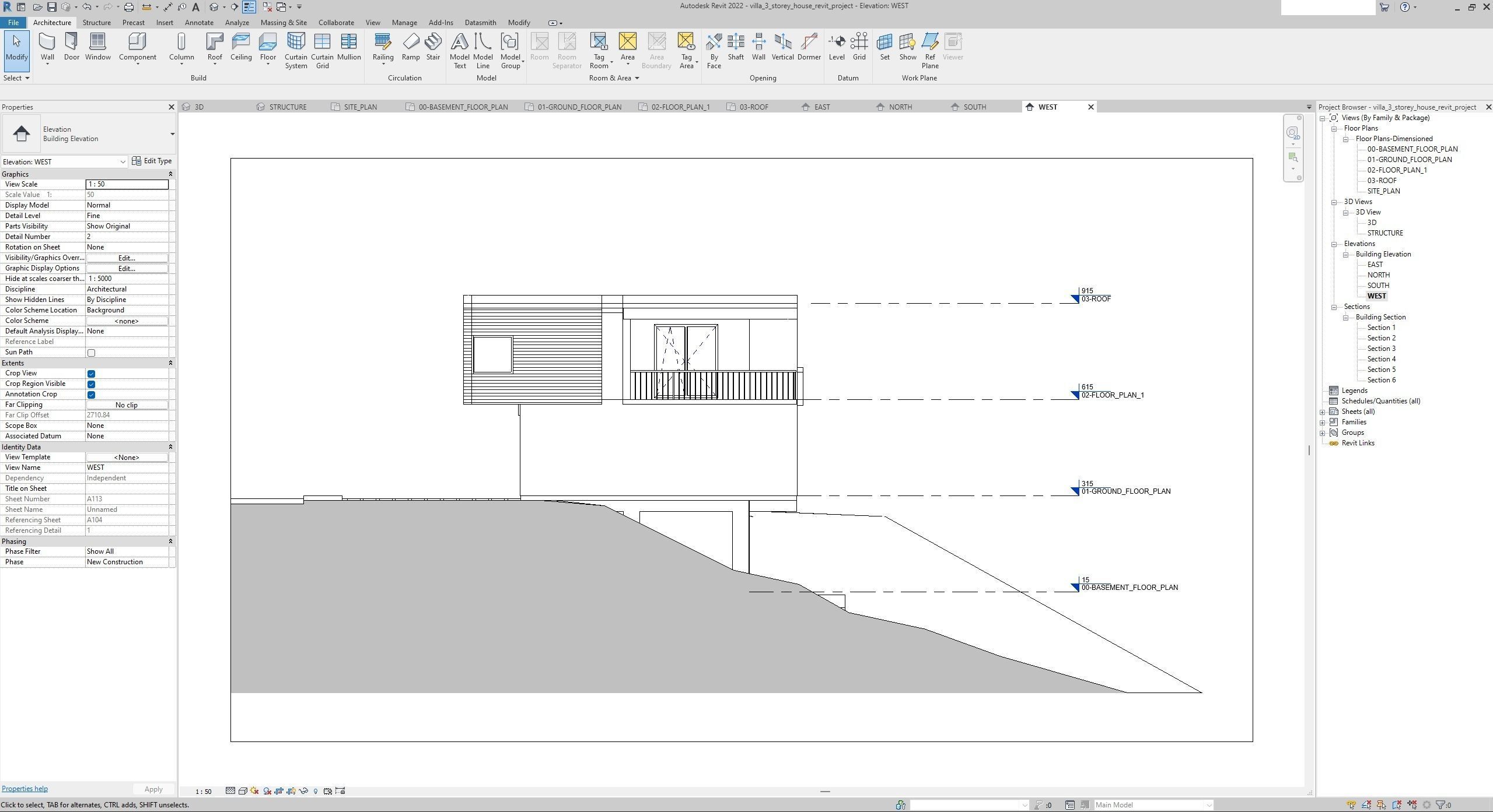 House Villa 3-Storey Revit Project 3D model_12
