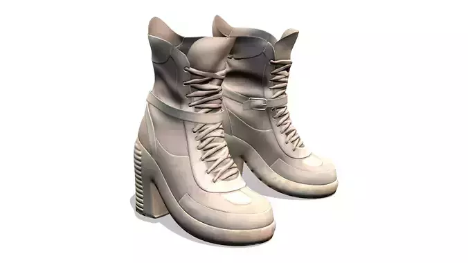 Beige Thick Heels Lace Up Sports Hip Hop Boots
