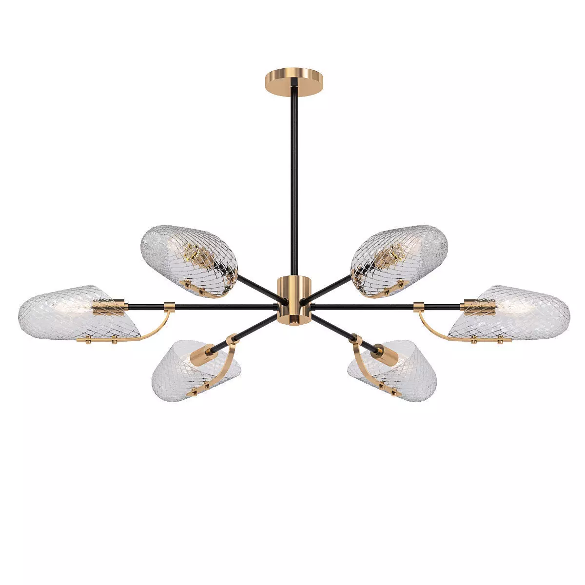 LORAINE modern chandelier with brass and glass shades 3D model_0