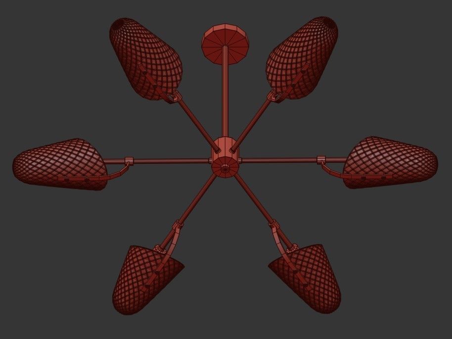 LORAINE modern chandelier with brass and glass shades 3D model_1