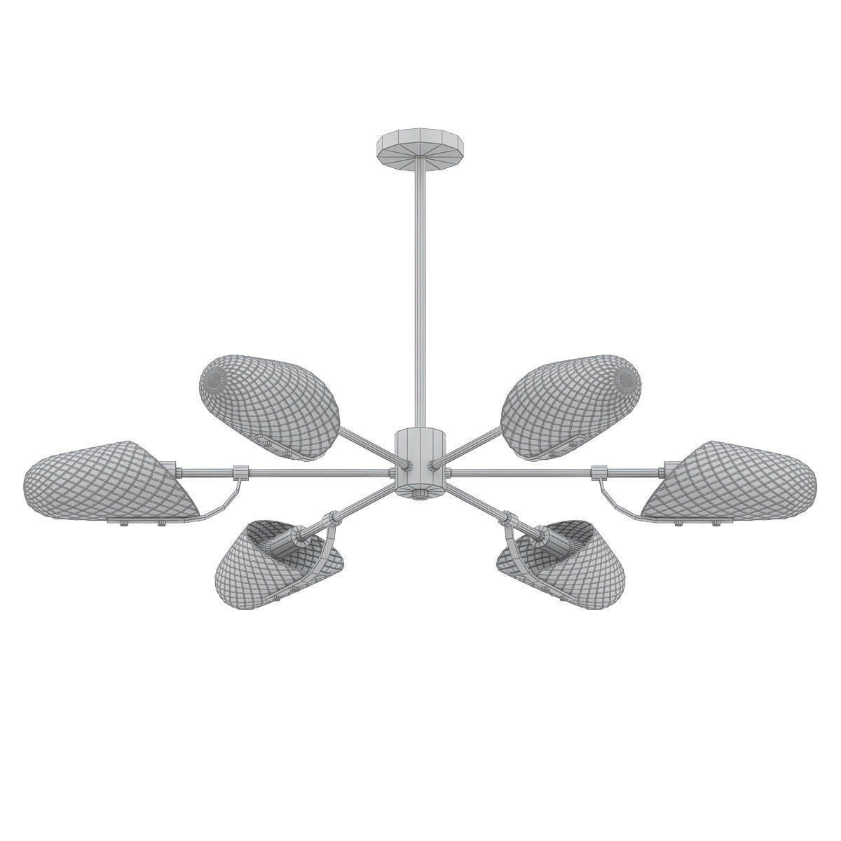 LORAINE modern chandelier with brass and glass shades 3D model_4