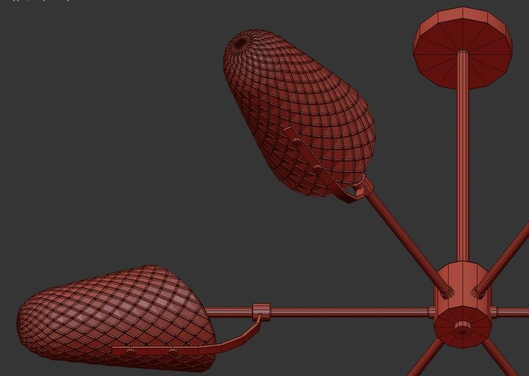 LORAINE modern chandelier with brass and glass shades 3D model_3