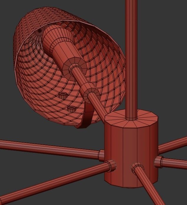 LORAINE modern chandelier with brass and glass shades 3D model_2