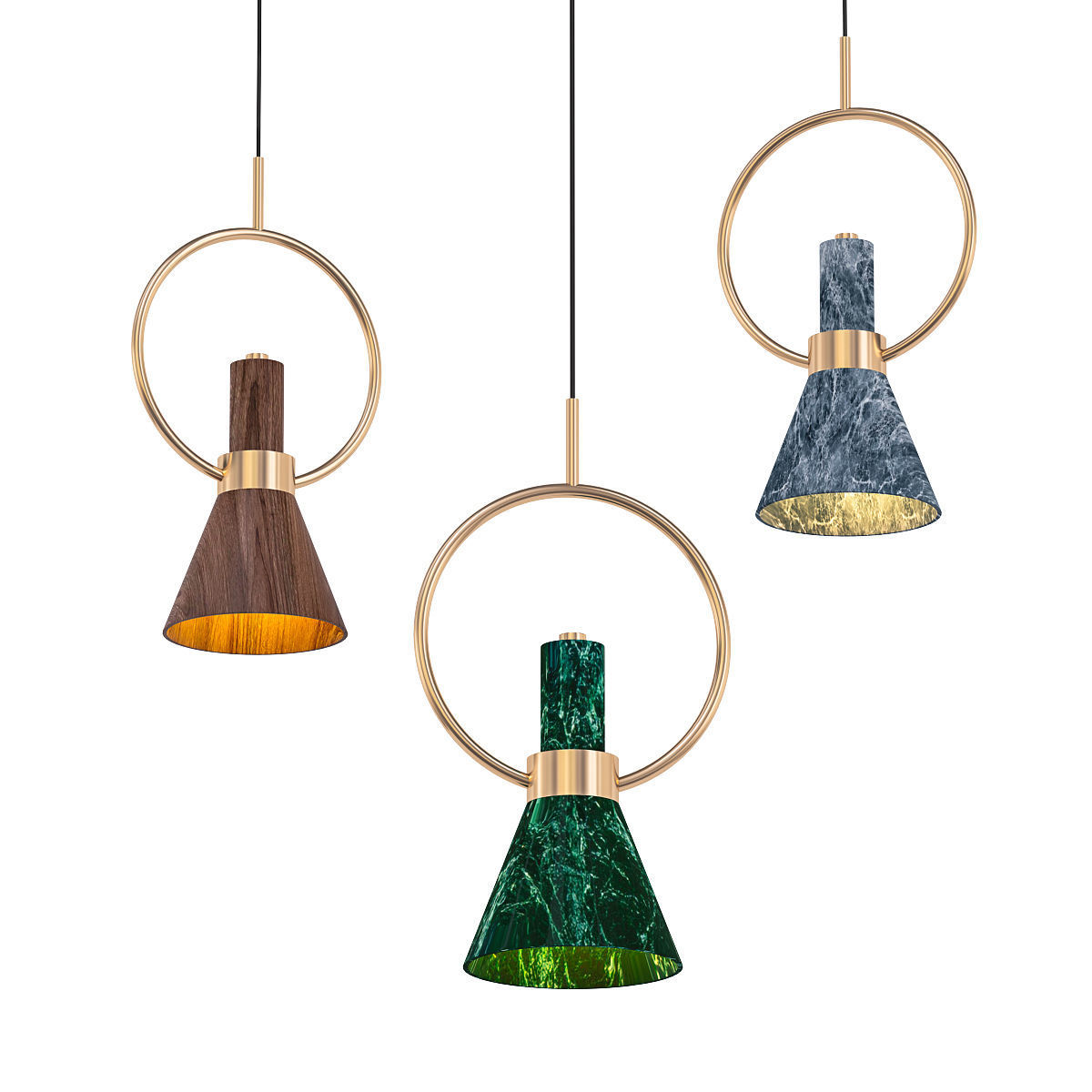 LORAINE modern chandelier with brass and glass shades 3D model_9