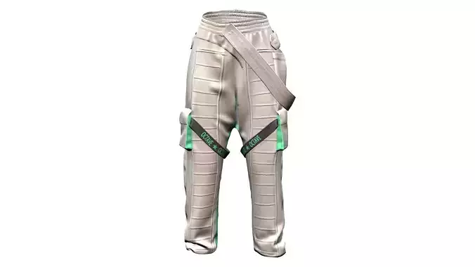 Two Beige and Orange Straps Decorated Side Pockets Hip Hop Pants