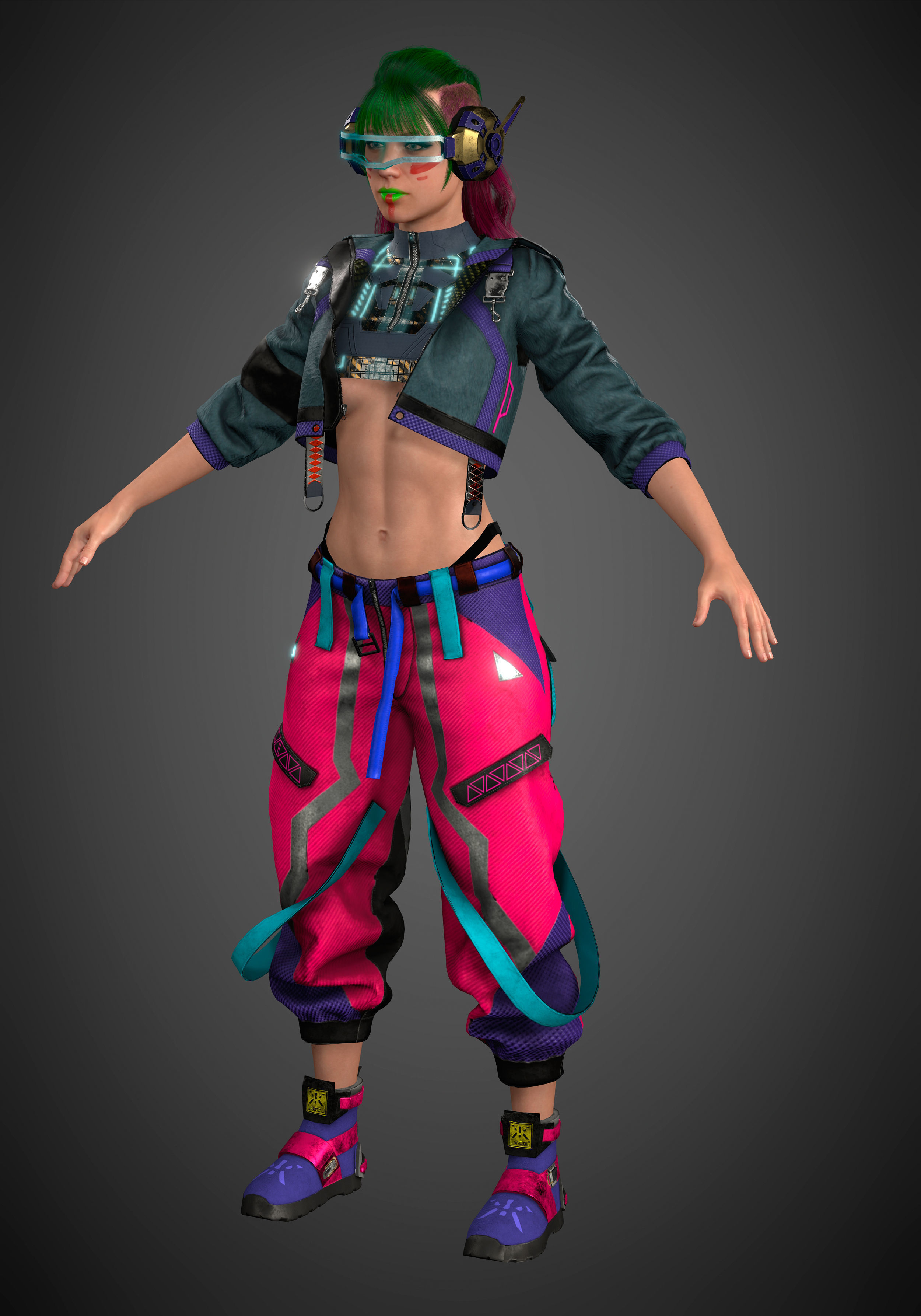CyberPunk Girl Low-poly 3D model_8