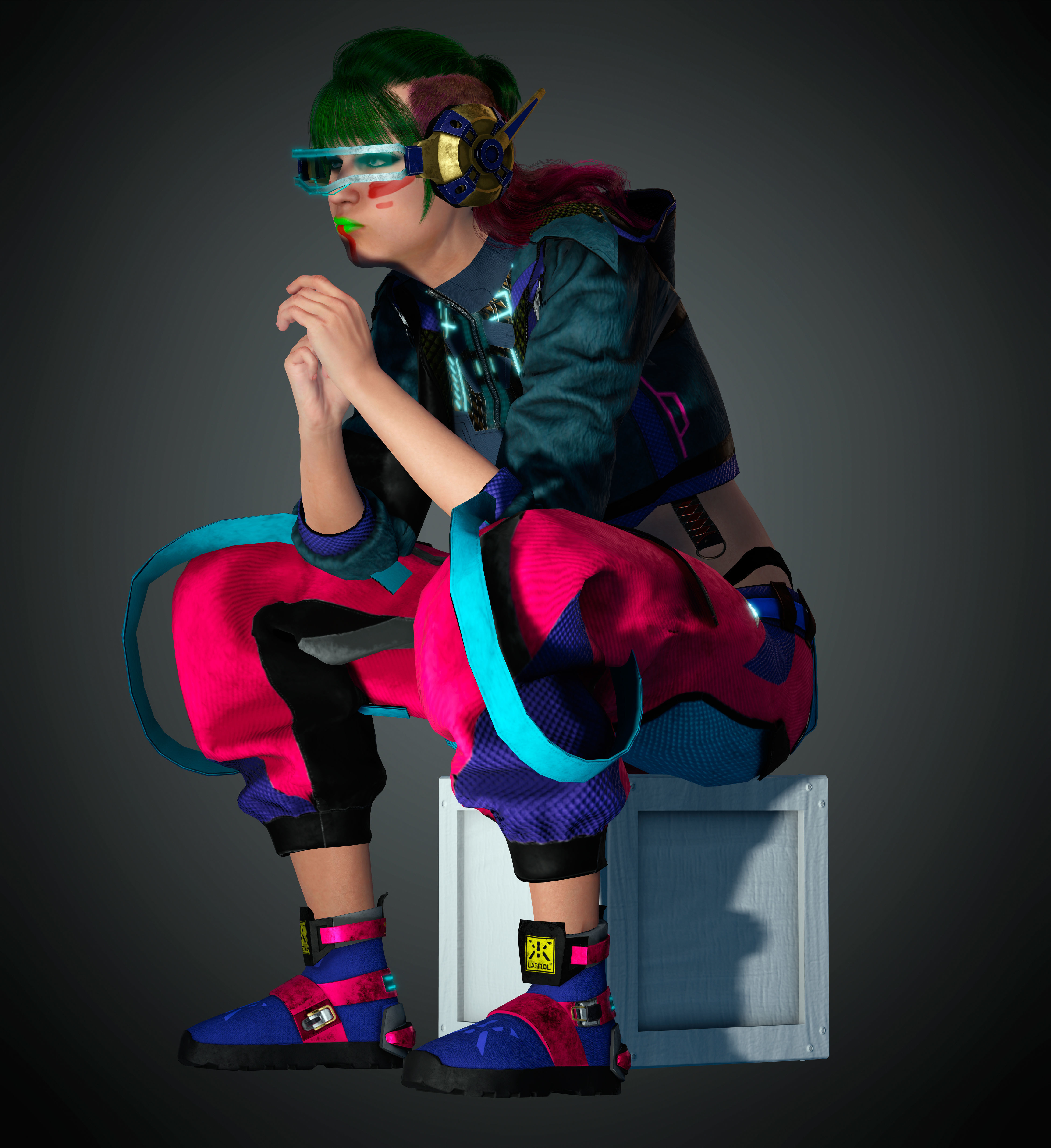 CyberPunk Girl Low-poly 3D model_10