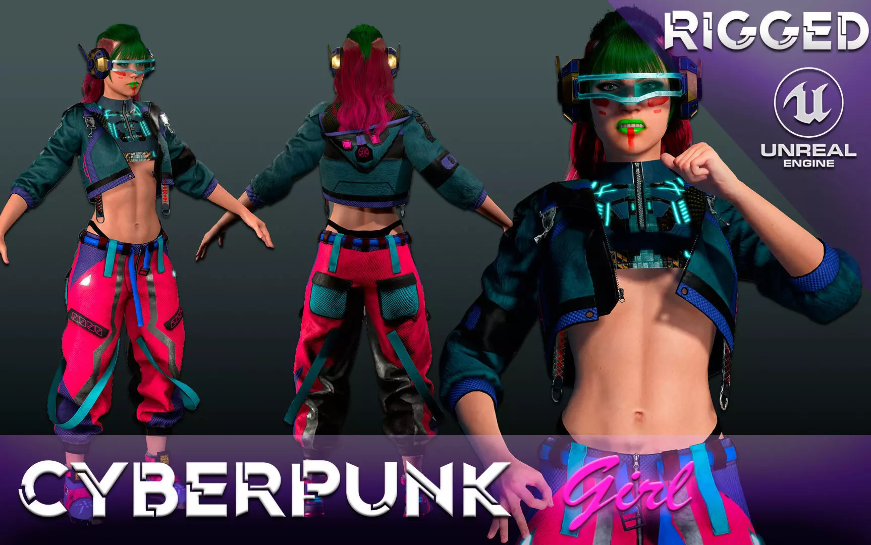 CyberPunk Girl Low-poly 3D model_0