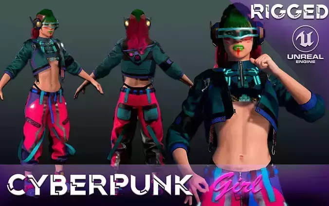 CyberPunk Girl Low-poly 3D model