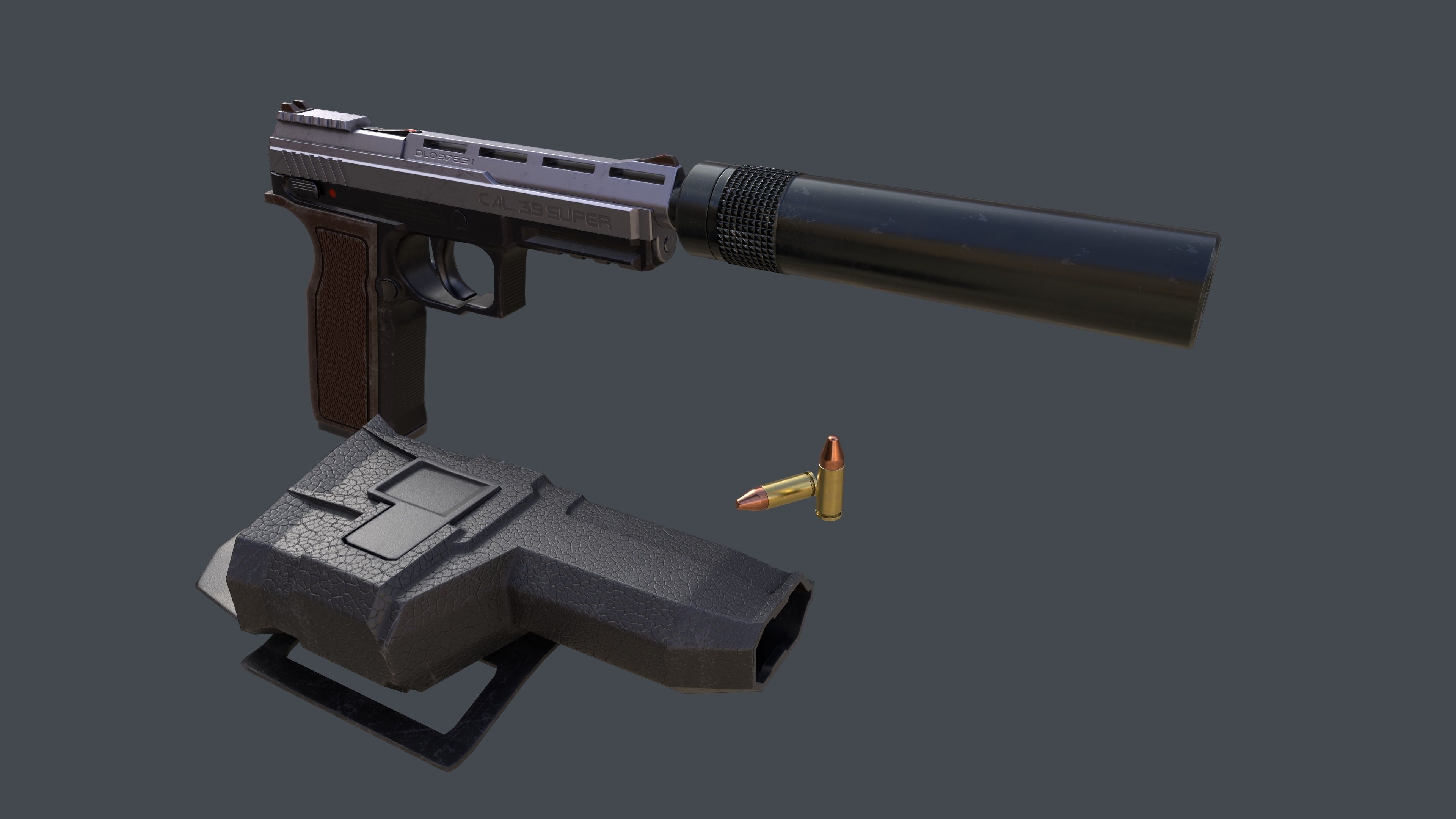 Pistol LR2 with Silencer and Holster Low-poly 3D model_8