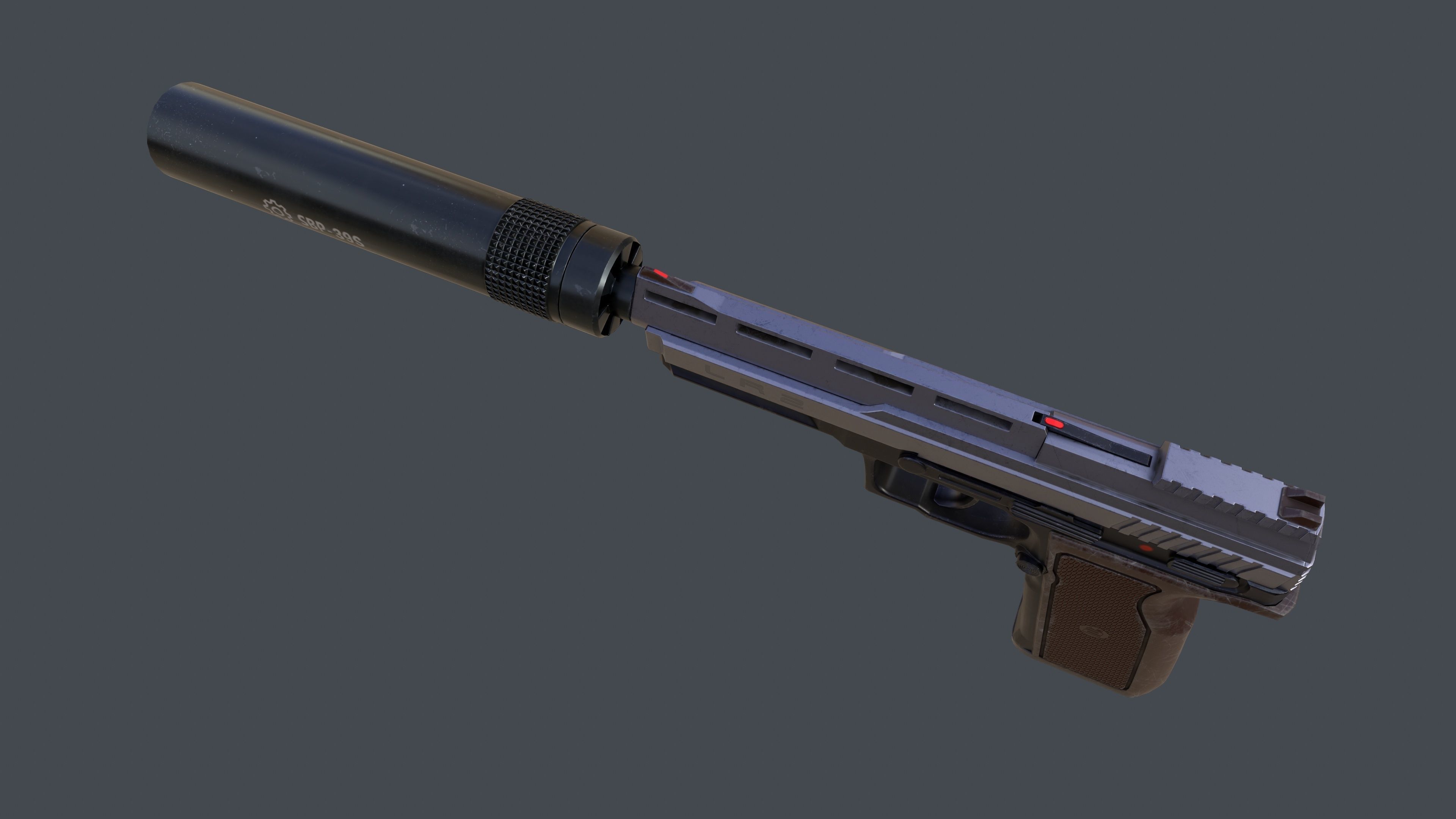 Pistol LR2 with Silencer and Holster Low-poly 3D model_25