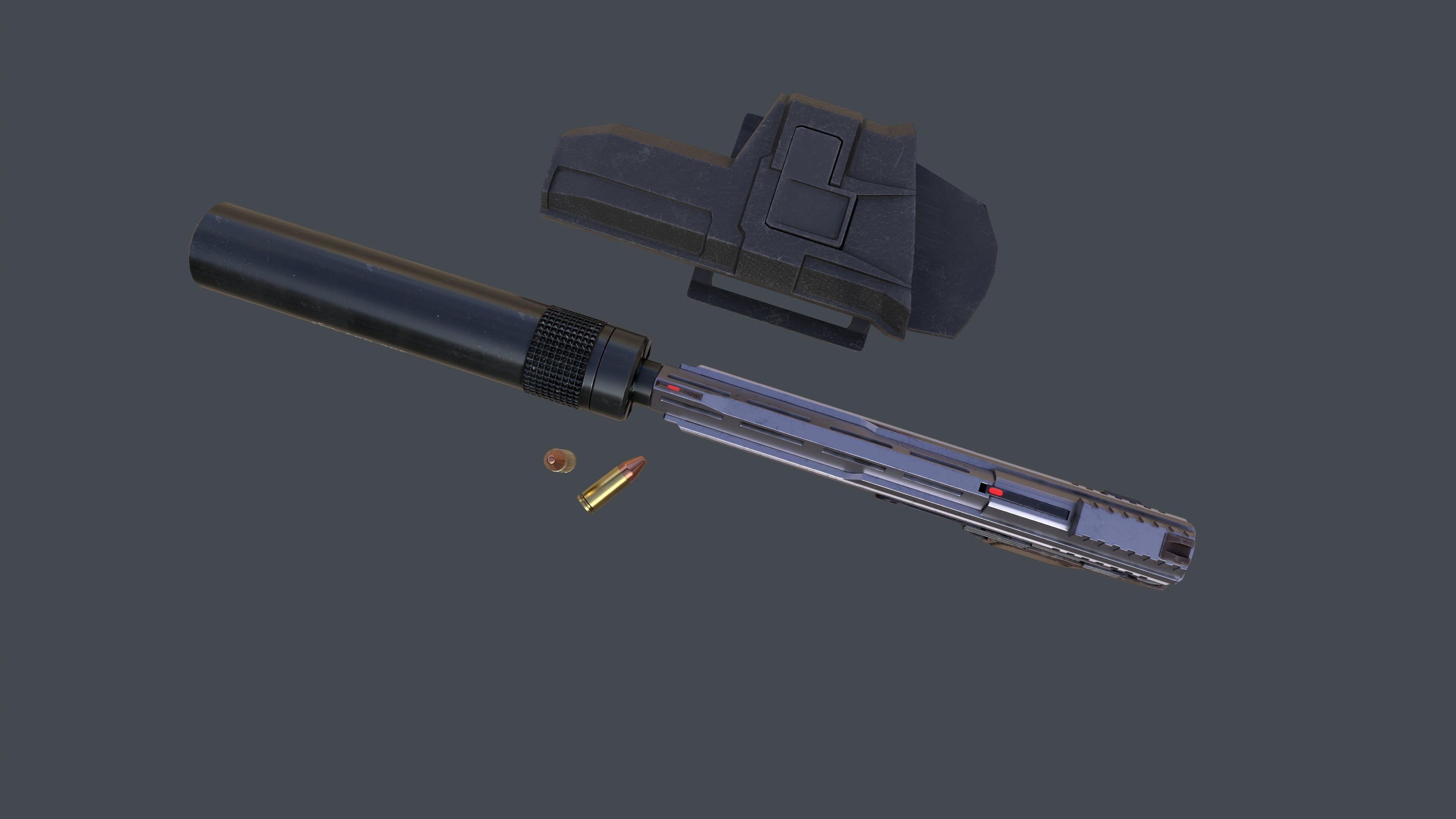 Pistol LR2 with Silencer and Holster Low-poly 3D model_6