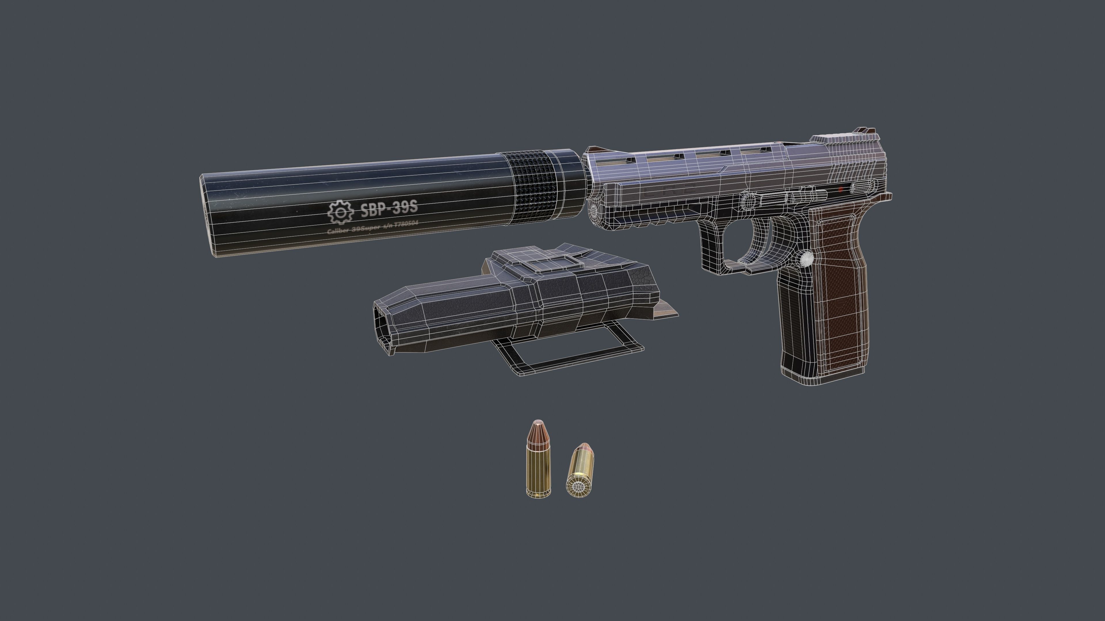 Pistol LR2 with Silencer and Holster Low-poly 3D model_36