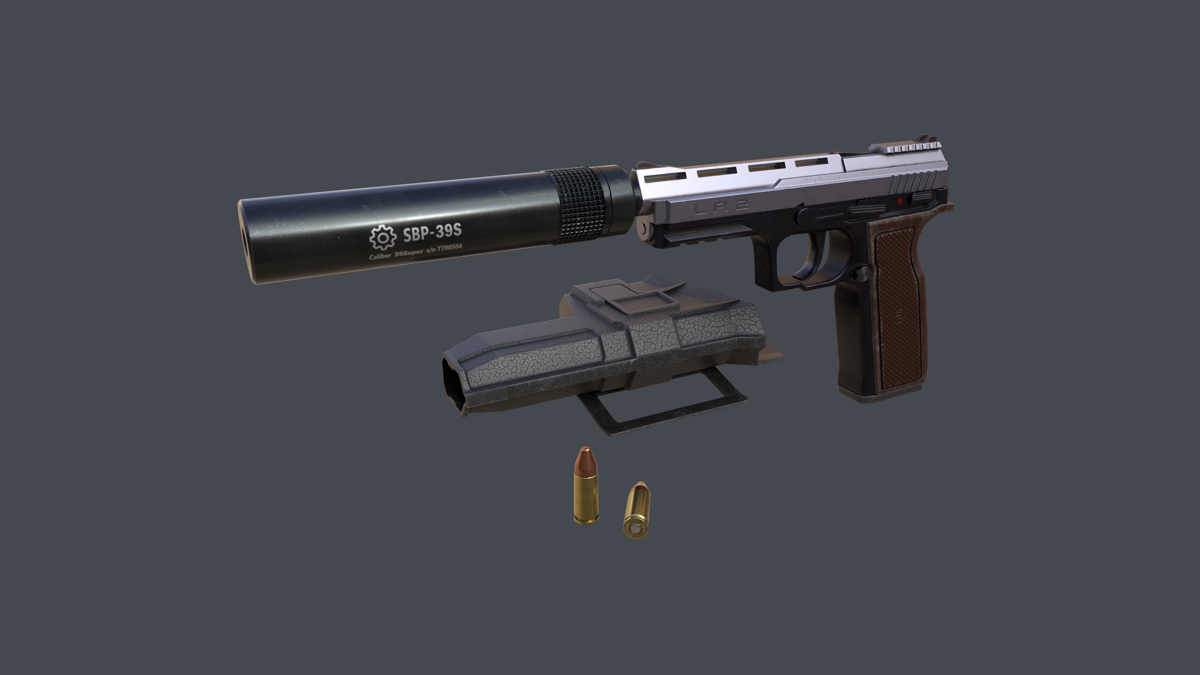 Pistol LR2 with Silencer and Holster Low-poly 3D model_5