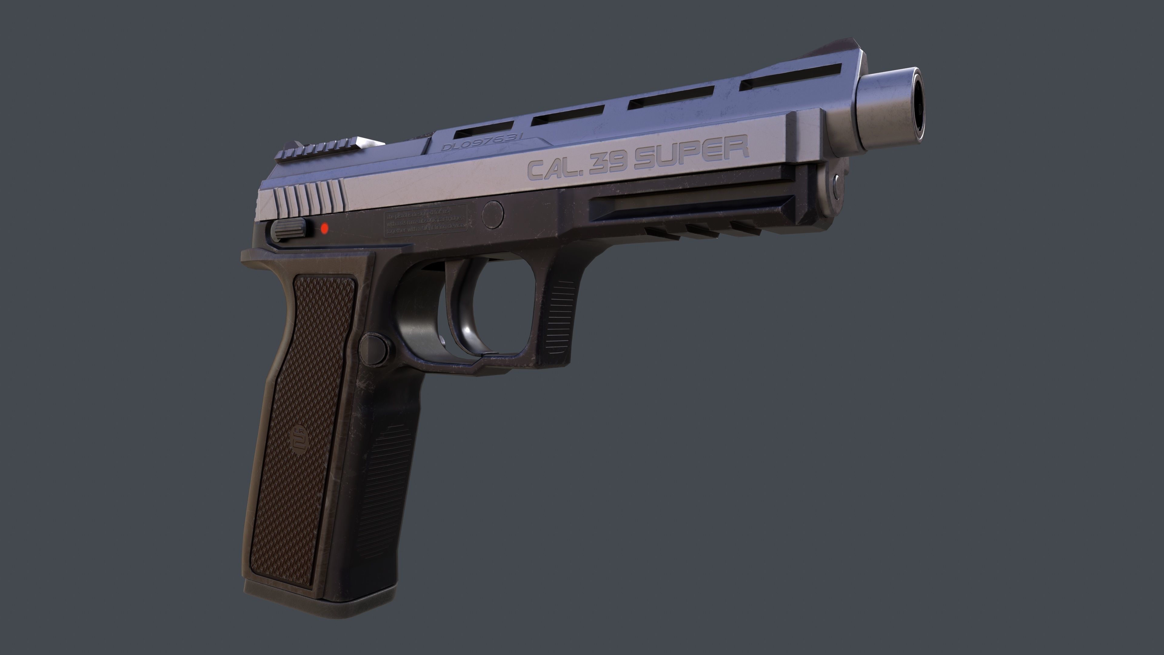Pistol LR2 with Silencer and Holster Low-poly 3D model_13